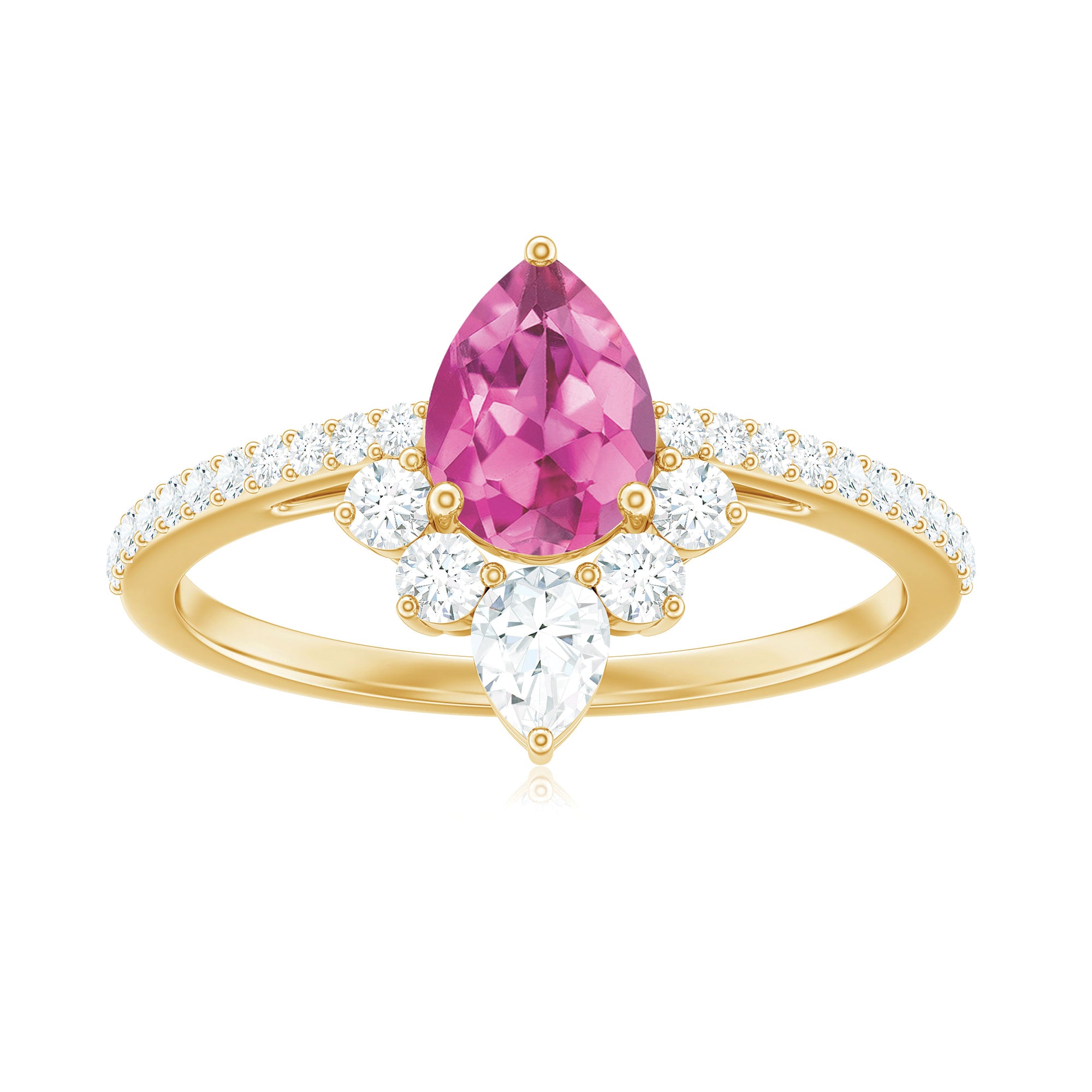 Pear Shape Pink Tourmaline Engagement Ring with Diamond Pink Tourmaline - ( AAA ) - Quality - Rosec Jewels