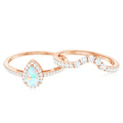 Ethiopian Opal Designer Teardrop Ring Set with Moissanite Halo Ethiopian Opal - ( AAA ) - Quality - Rosec Jewels