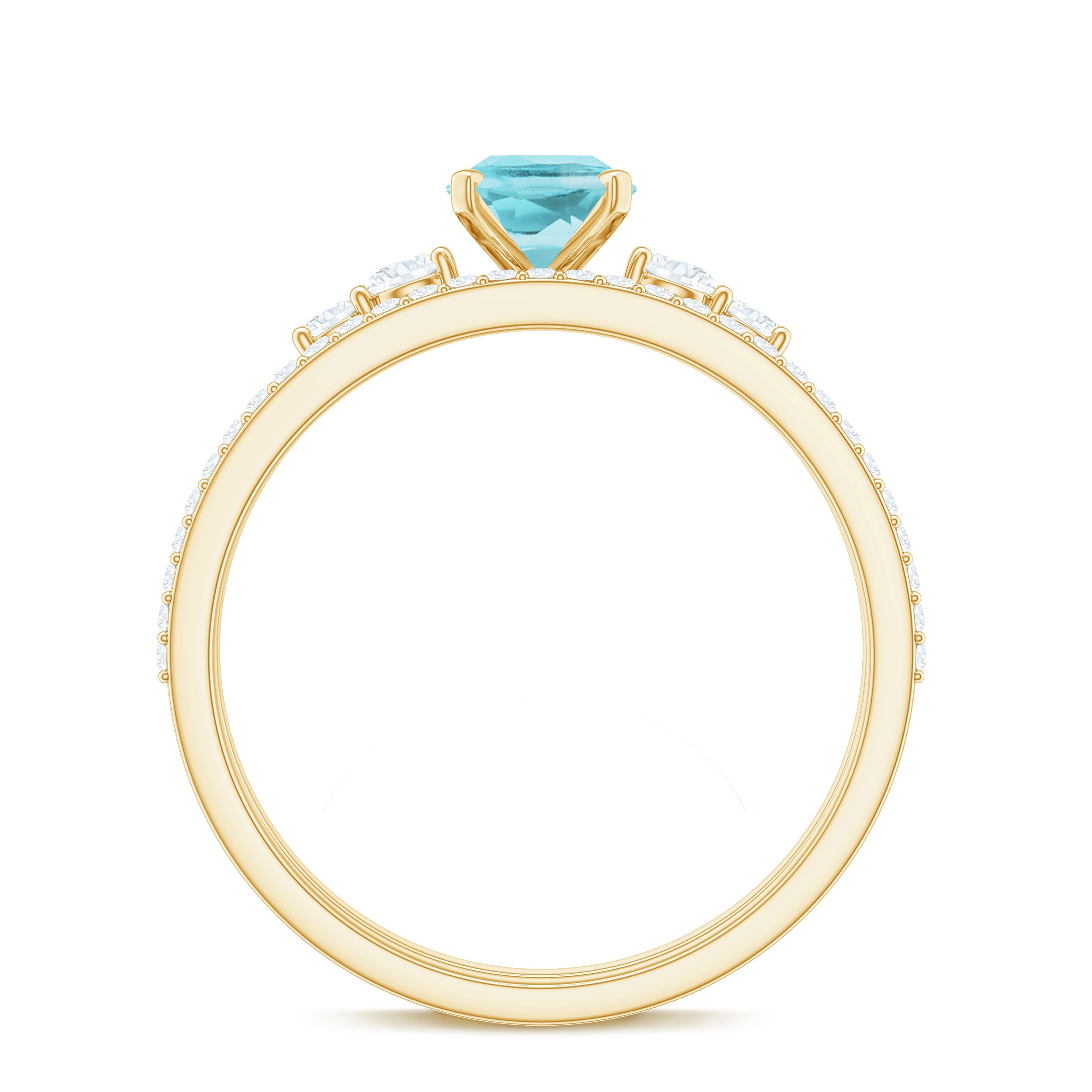 1 CT Oval Sky Blue Topaz Solitaire Ring Set with Diamond Sky Blue Topaz - ( AAA ) - Quality - Rosec Jewels