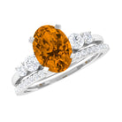 Oval Citrine Solitaire Ring Set with Diamond Citrine - ( AAA ) - Quality - Rosec Jewels