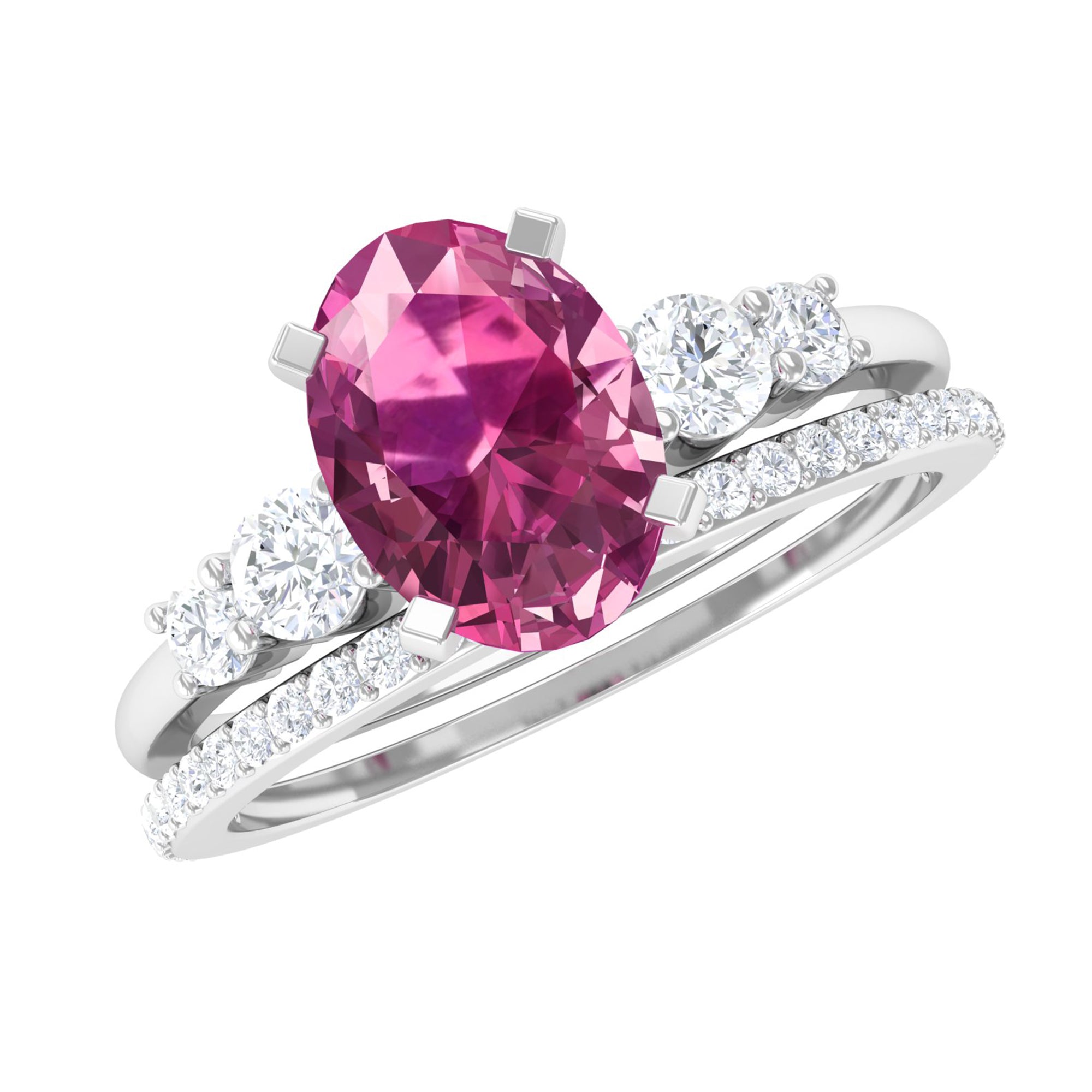 Rosec Jewels-Oval Pink tourmaline Solitaire Ring Set with Moissanite