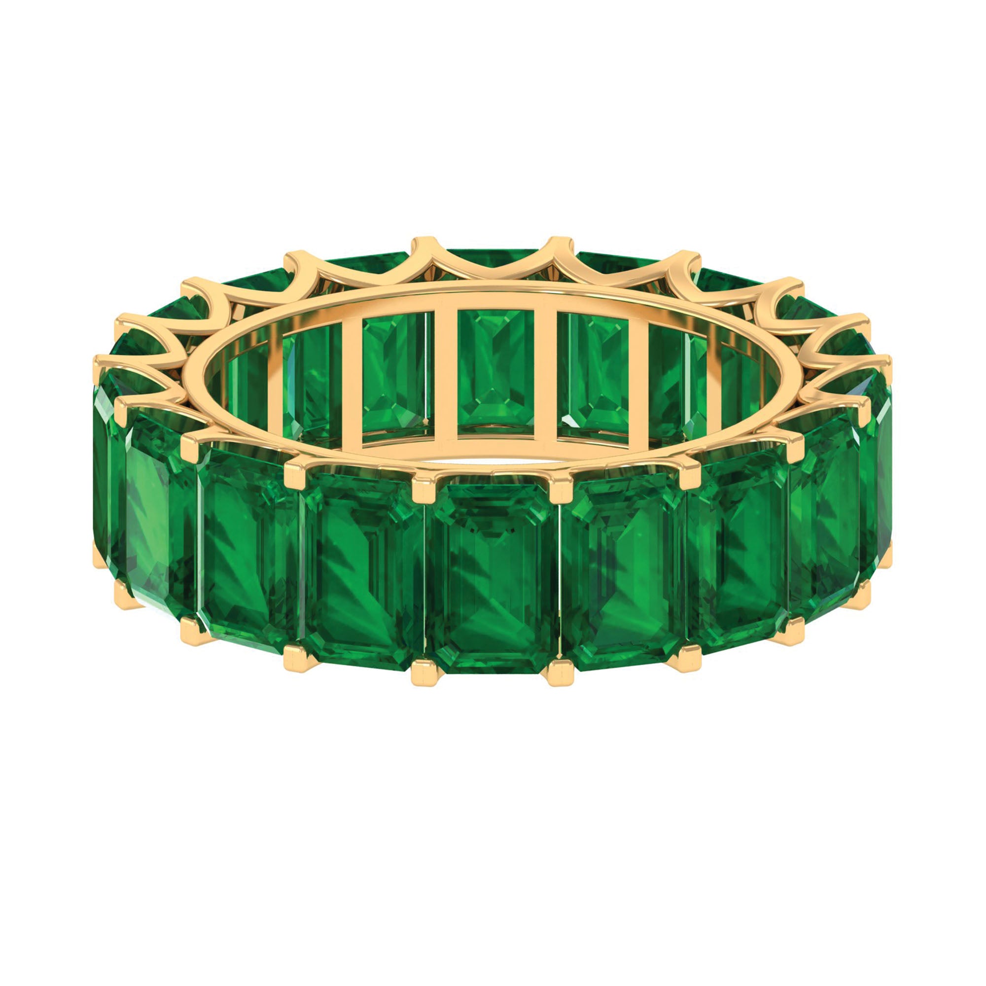 Octagon Cut Lab Grown Emerald Wide Eternity Band Ring Lab Created Emerald - ( AAAA ) - Quality - Rosec Jewels