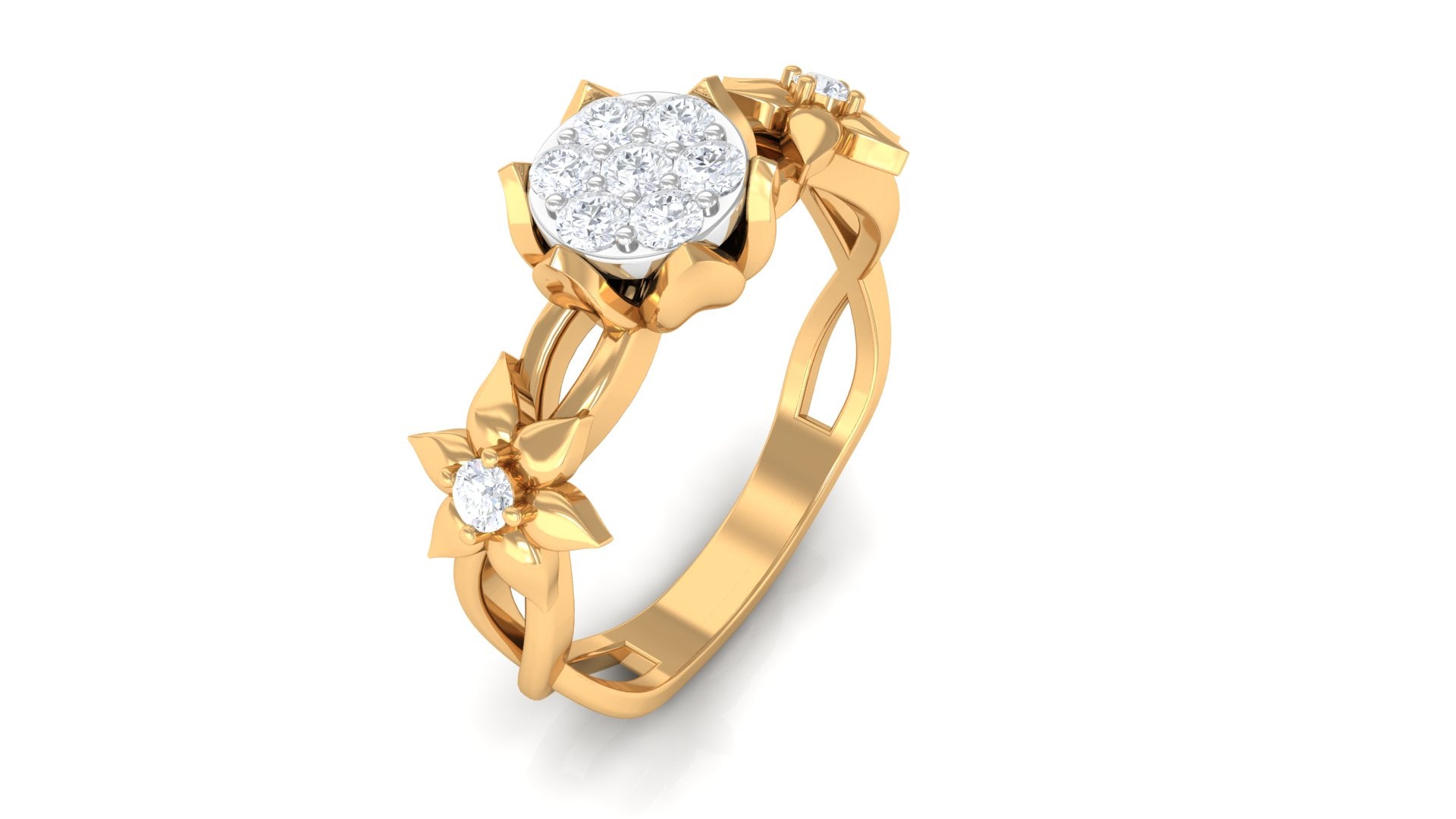 Rosec Jewels-Stunning 2 MM Round Cut Diamond Gold Floral Ring in Petal Setting