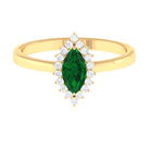 Marquise Cut Emerald Engagement Ring with Diamond Halo Emerald - ( AAA ) - Quality - Rosec Jewels