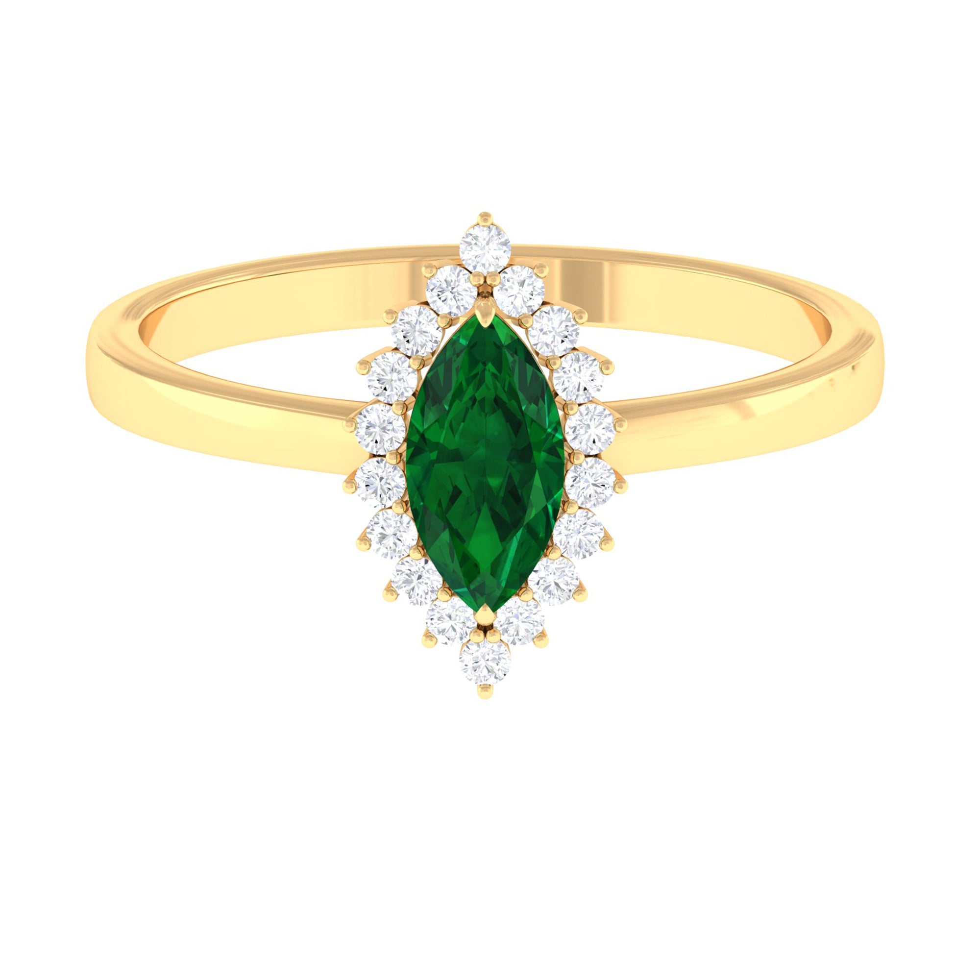 Marquise Cut Emerald Engagement Ring with Diamond Halo Emerald - ( AAA ) - Quality - Rosec Jewels