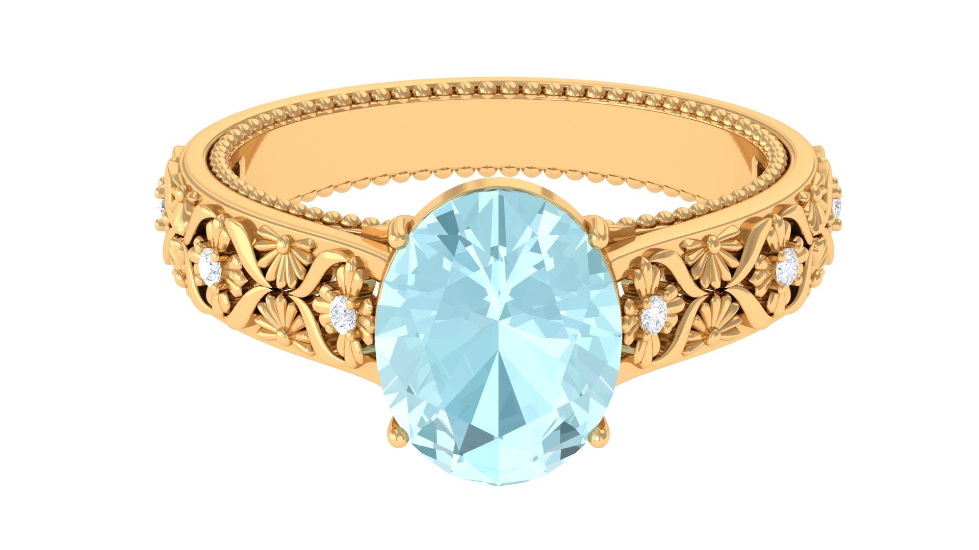 Oval Sky Blue Topaz and Diamond Vintage Style Solitaire Ring Sky Blue Topaz - ( AAA ) - Quality - Rosec Jewels