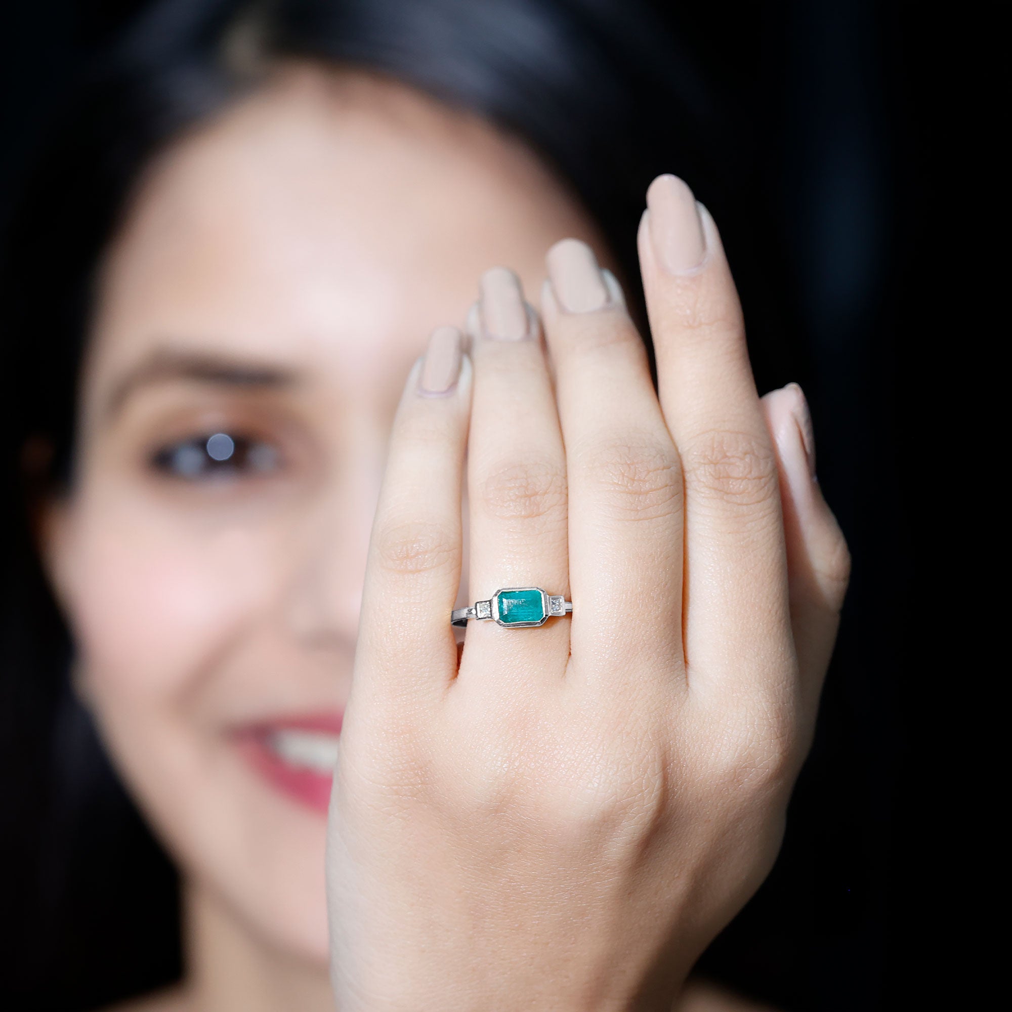 Green Tourmaline Sterling Silver Ring, Solitaire Ring, Minimalist Engagement Ring, East buying West Setting, Stacking Ring, October Birthstone