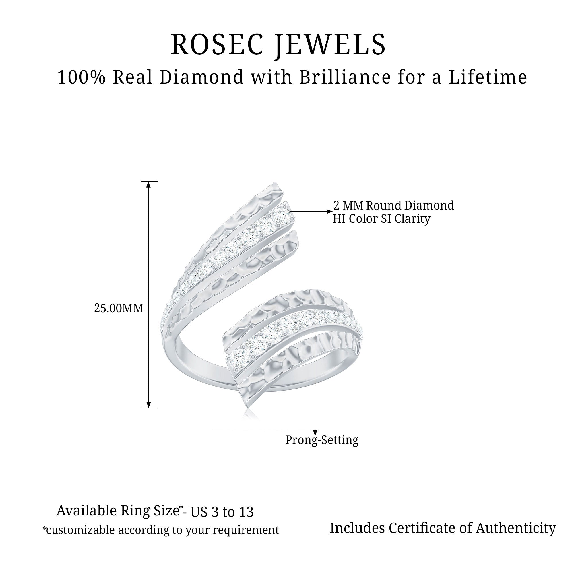 1/2 CT Diamond Cocktail Wrap Ring in Prong Setting Diamond - ( HI-SI ) - Color and Clarity - Rosec Jewels