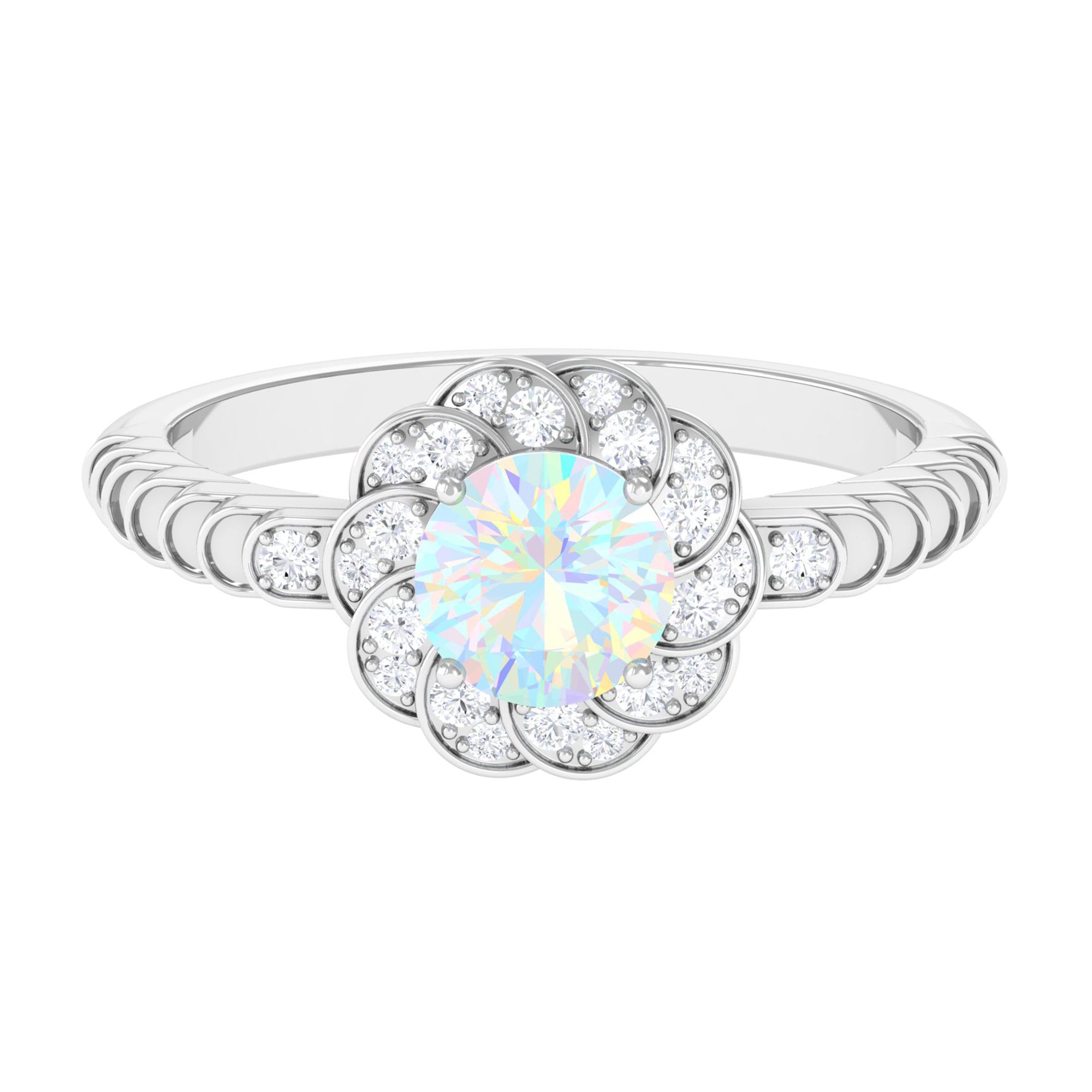 Rosec Jewels-Ethiopian Opal and Diamond Flower Engagement Ring