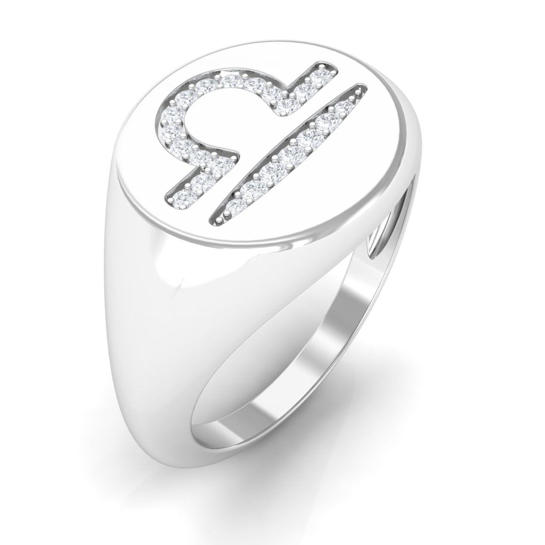 Zircon Libra Zodiac Signet Unisex Ring Zircon - ( AAAA ) - Quality - Rosec Jewels