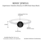 Round Black Onyx Solitaire Engagement Ring with Diamond Black Onyx - ( AAA ) - Quality - Rosec Jewels