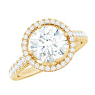 Rosec Jewels-Certified Moissanite Halo Engagement Ring with Side Stones