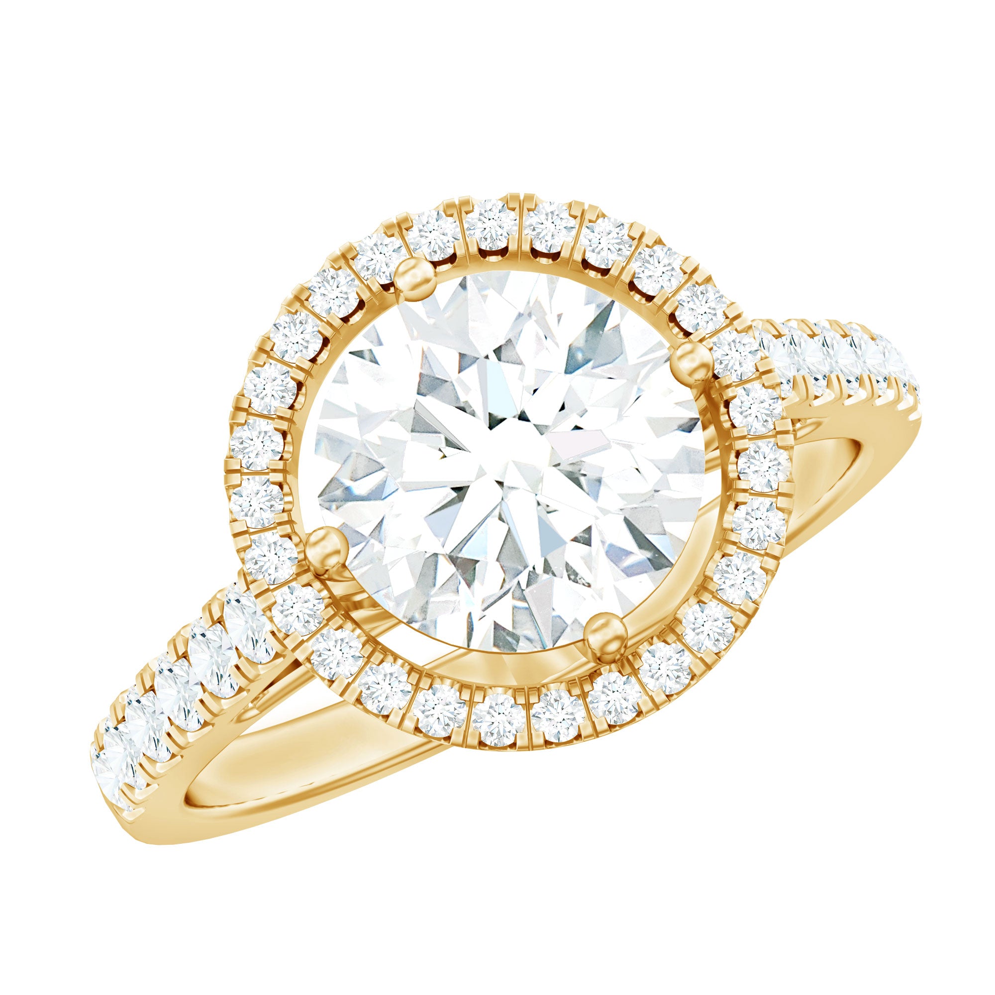 Rosec Jewels-Certified Moissanite Halo Engagement Ring with Side Stones