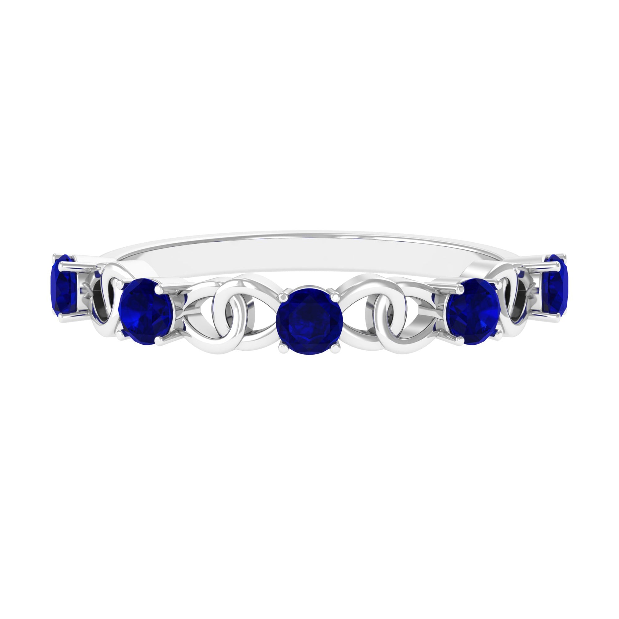 Rosec Jewels-1 CT Round Blue Sapphire Gold Interlock Half Eternity Ring