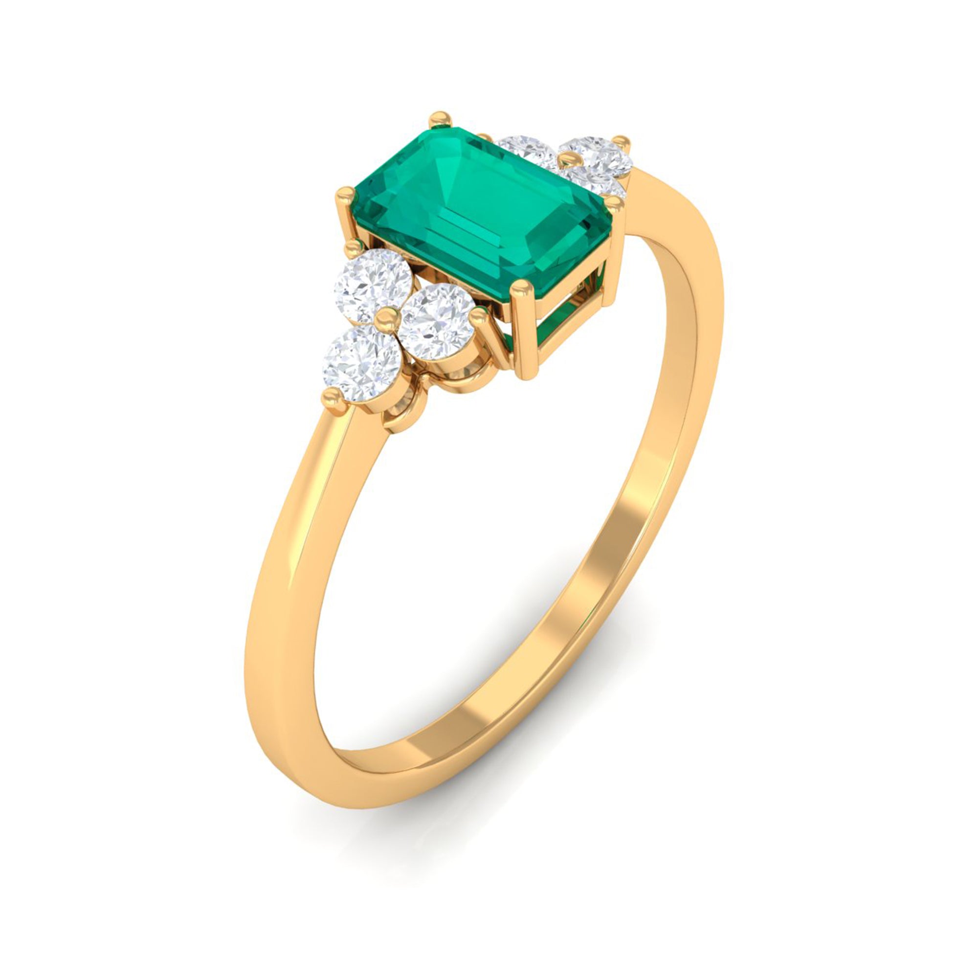 1 CT Octagon shape Emerald Engagement Ring with Diamond Trio Emerald - ( AAA ) - Quality - Rosec Jewels