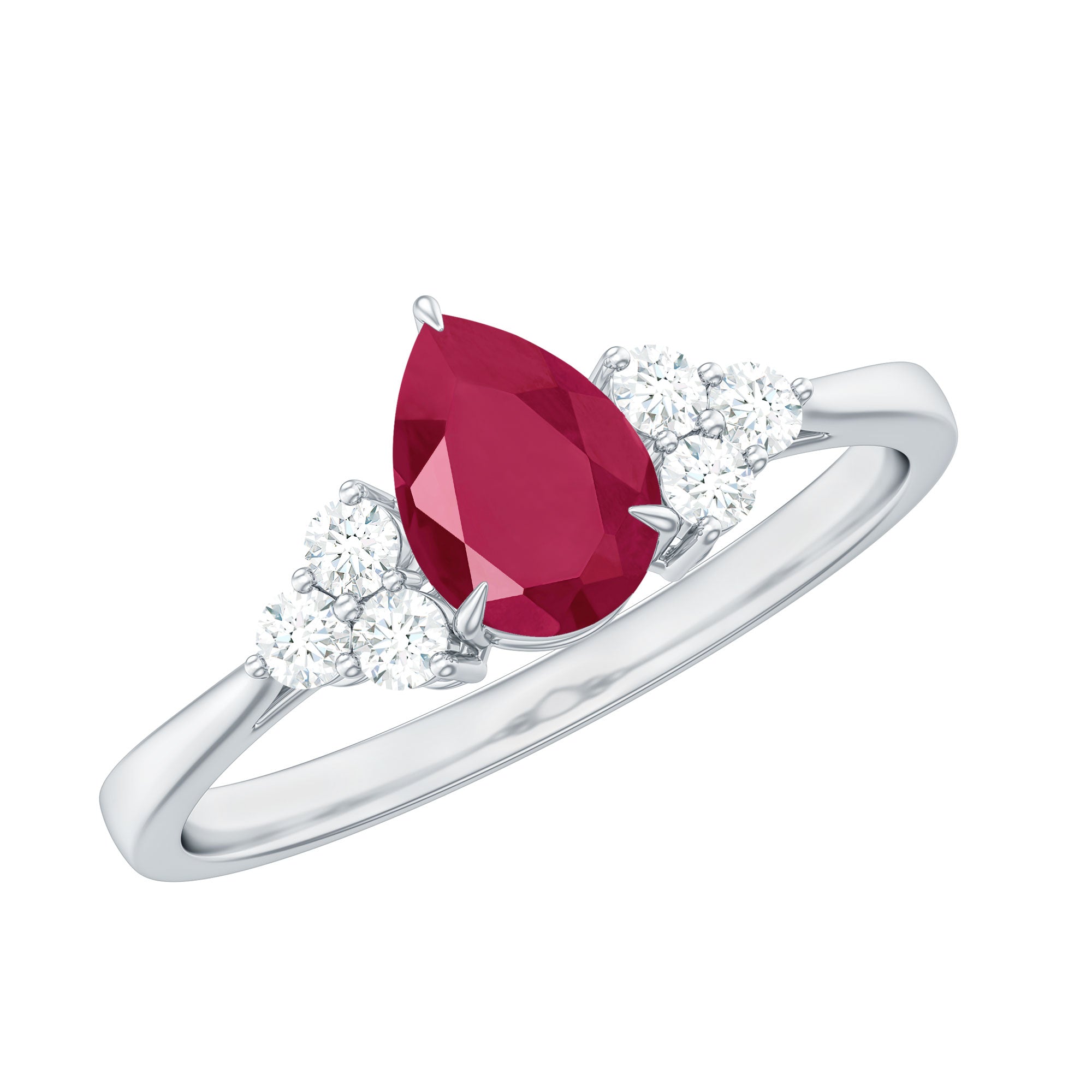 Claw Set Pear Cut Ruby Engagement Ring with Diamond Trio Ruby - ( AAA ) - Quality - Rosec Jewels
