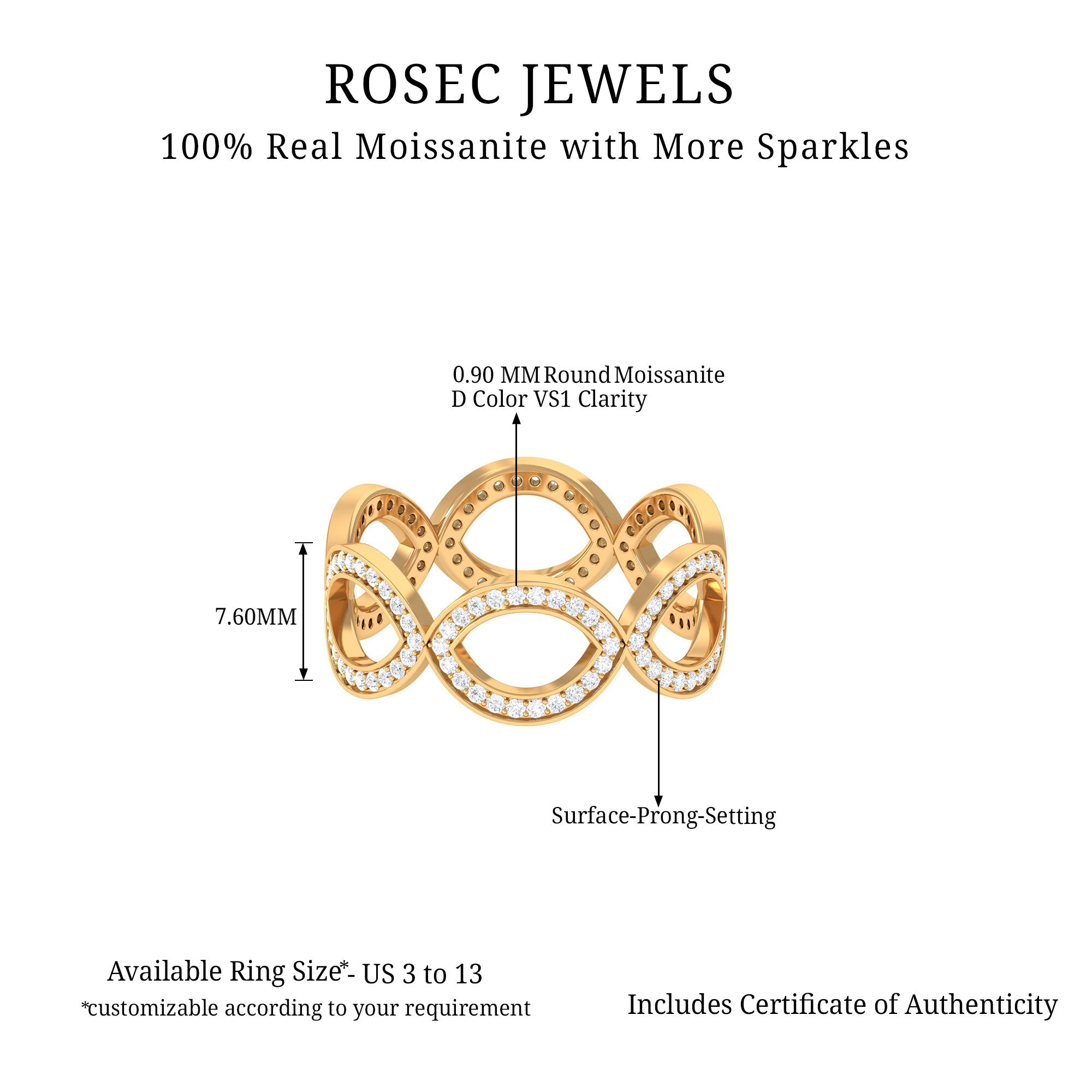 Moissanite Infinity Eternity Band Ring Moissanite - ( D-VS1 ) - Color and Clarity - Rosec Jewels