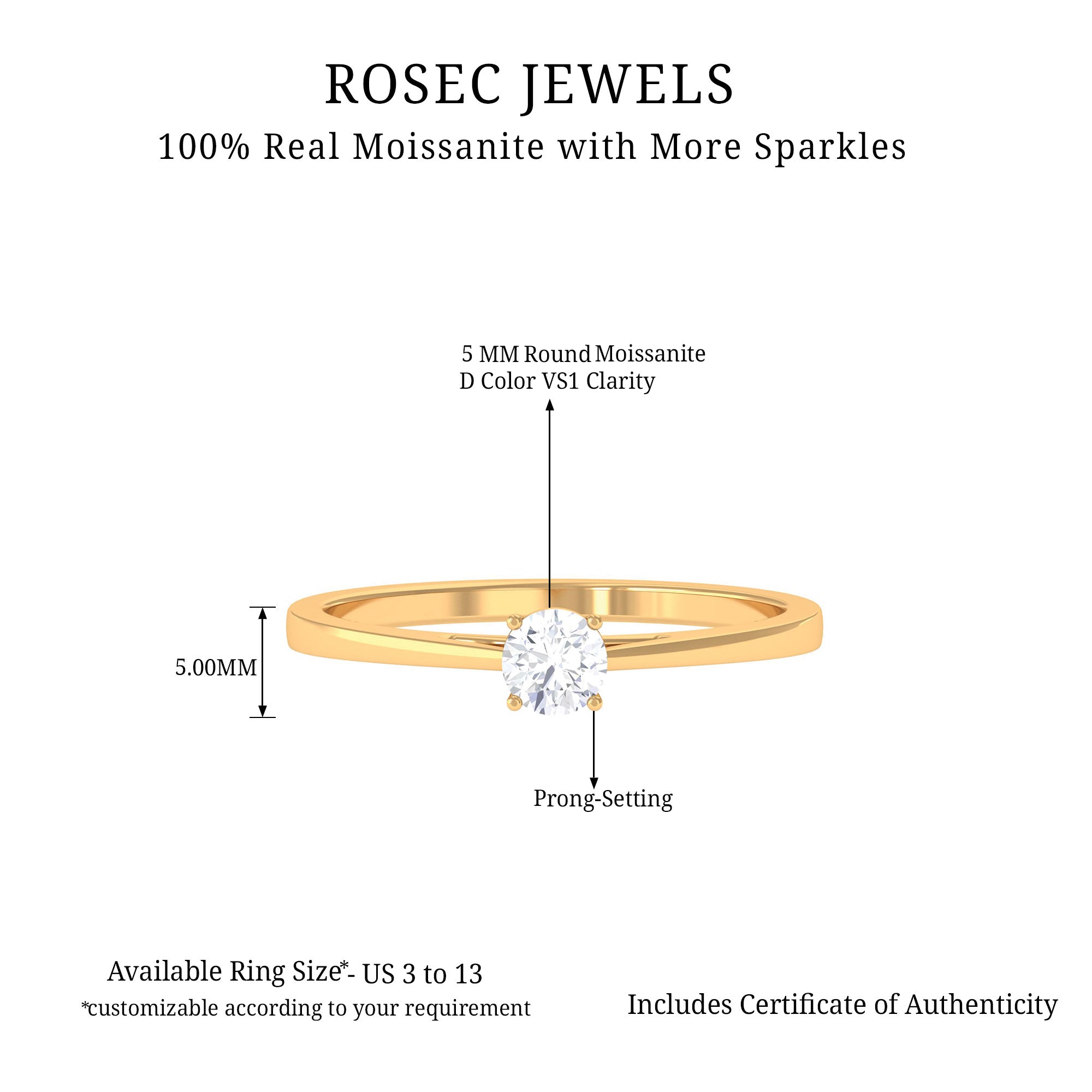 Dainty Moissanite Solitaire Promise Ring Moissanite - ( D-VS1 ) - Color and Clarity - Rosec Jewels