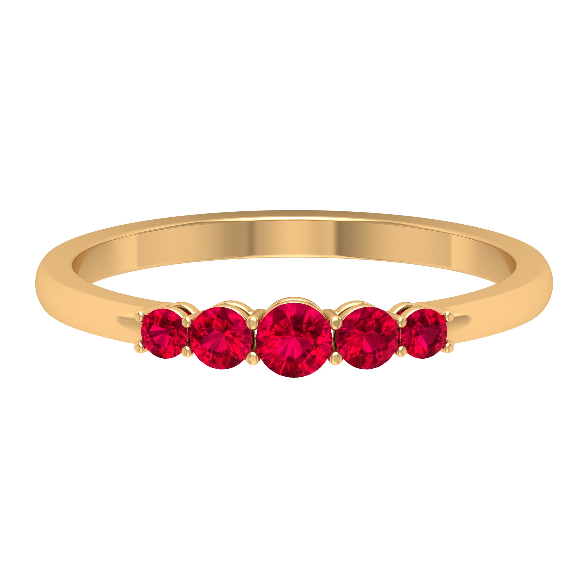 Classic Ruby 5 Stone Graduated Promise Ring in Gold Ruby - ( AAA ) - Quality - Rosec Jewels