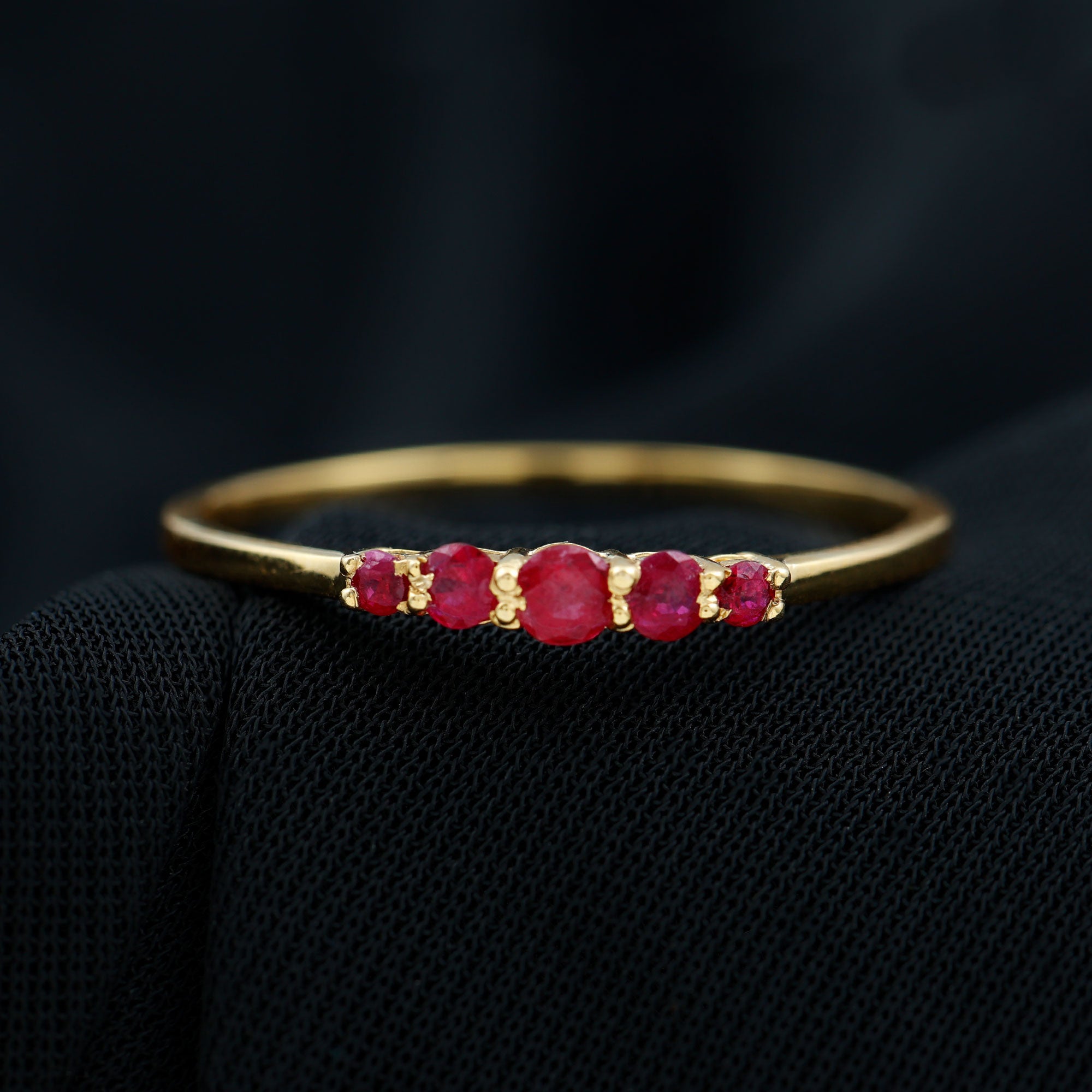 Classic Ruby 5 Stone Graduated Promise Ring in Gold Ruby - ( AAA ) - Quality - Rosec Jewels