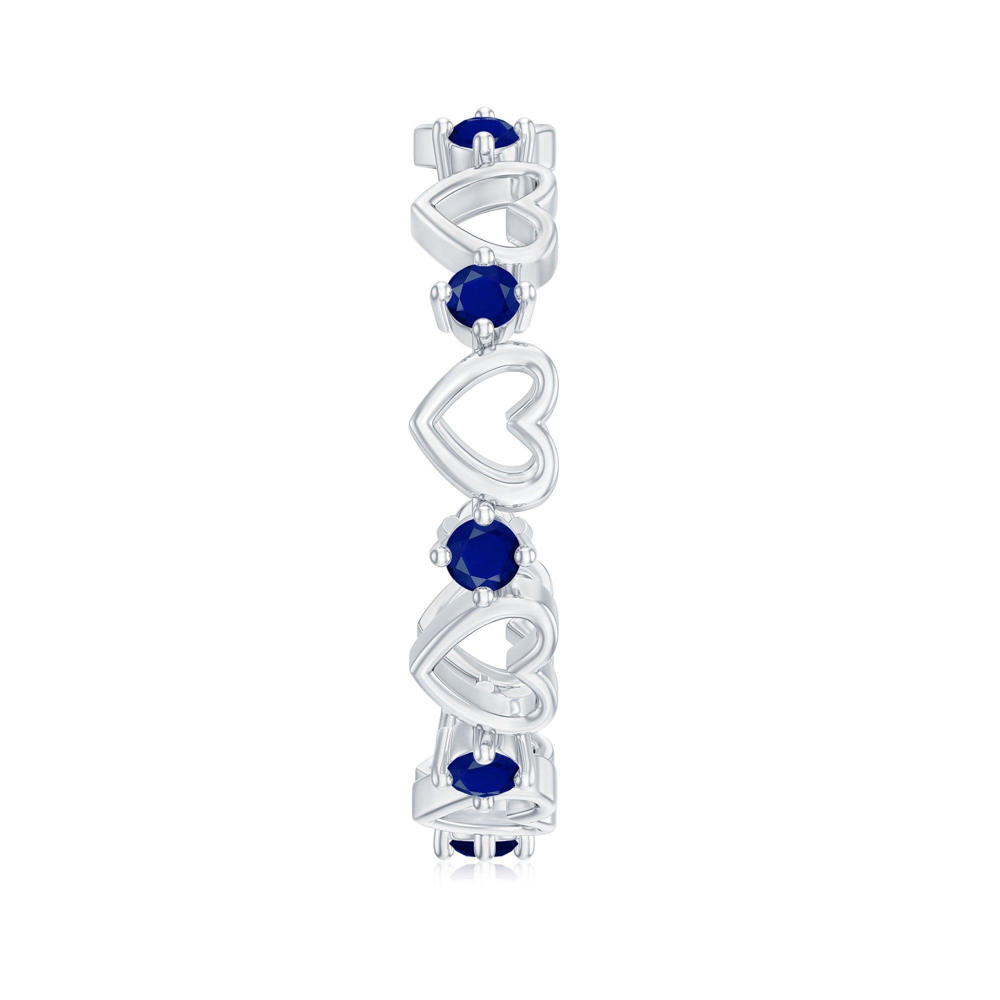 Open Gold Heart Blue Sapphire Band Ring in 2 Prong Setting Blue Sapphire - ( AAA ) - Quality - Rosec Jewels