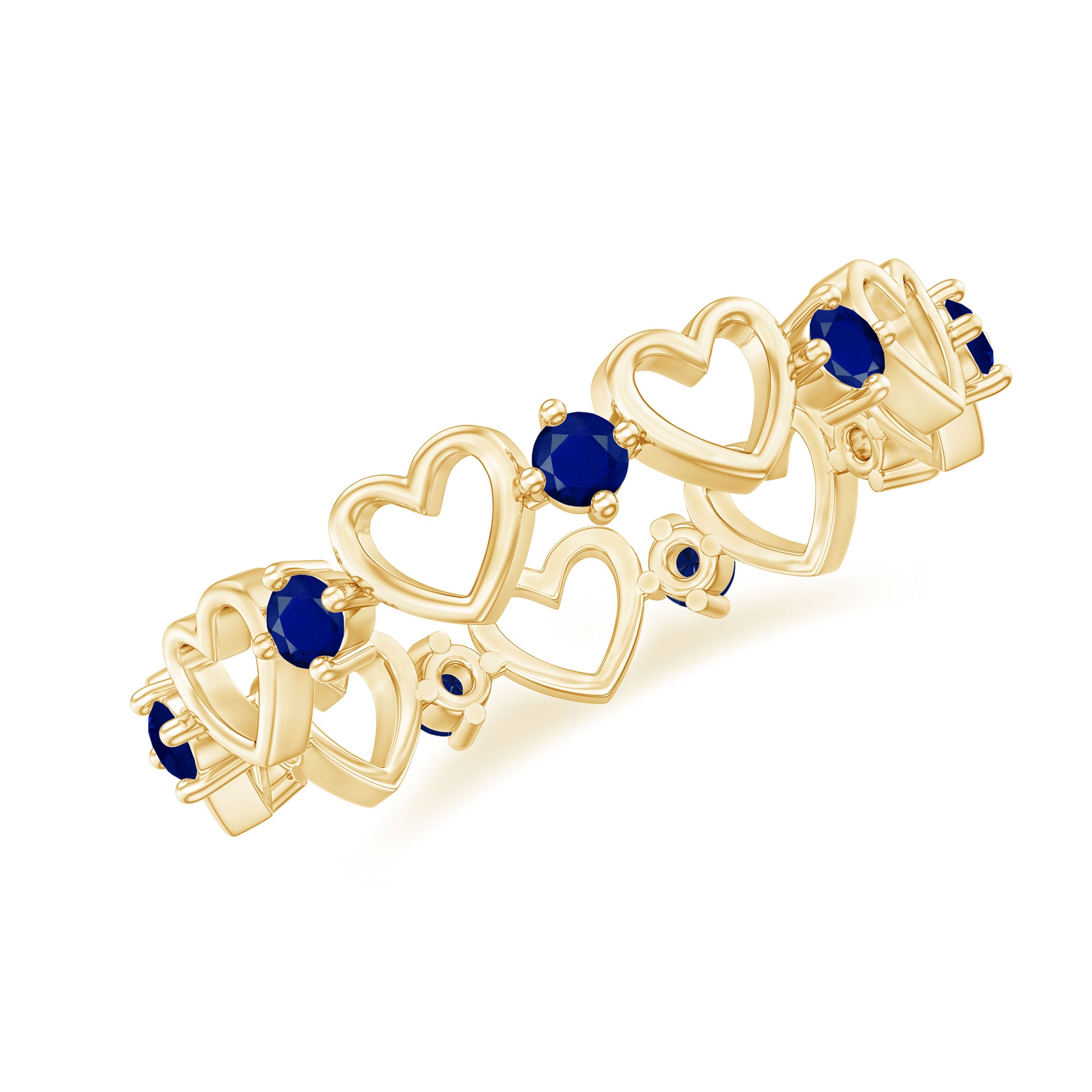 Open Gold Heart Blue Sapphire Band Ring in 2 Prong Setting Blue Sapphire - ( AAA ) - Quality - Rosec Jewels
