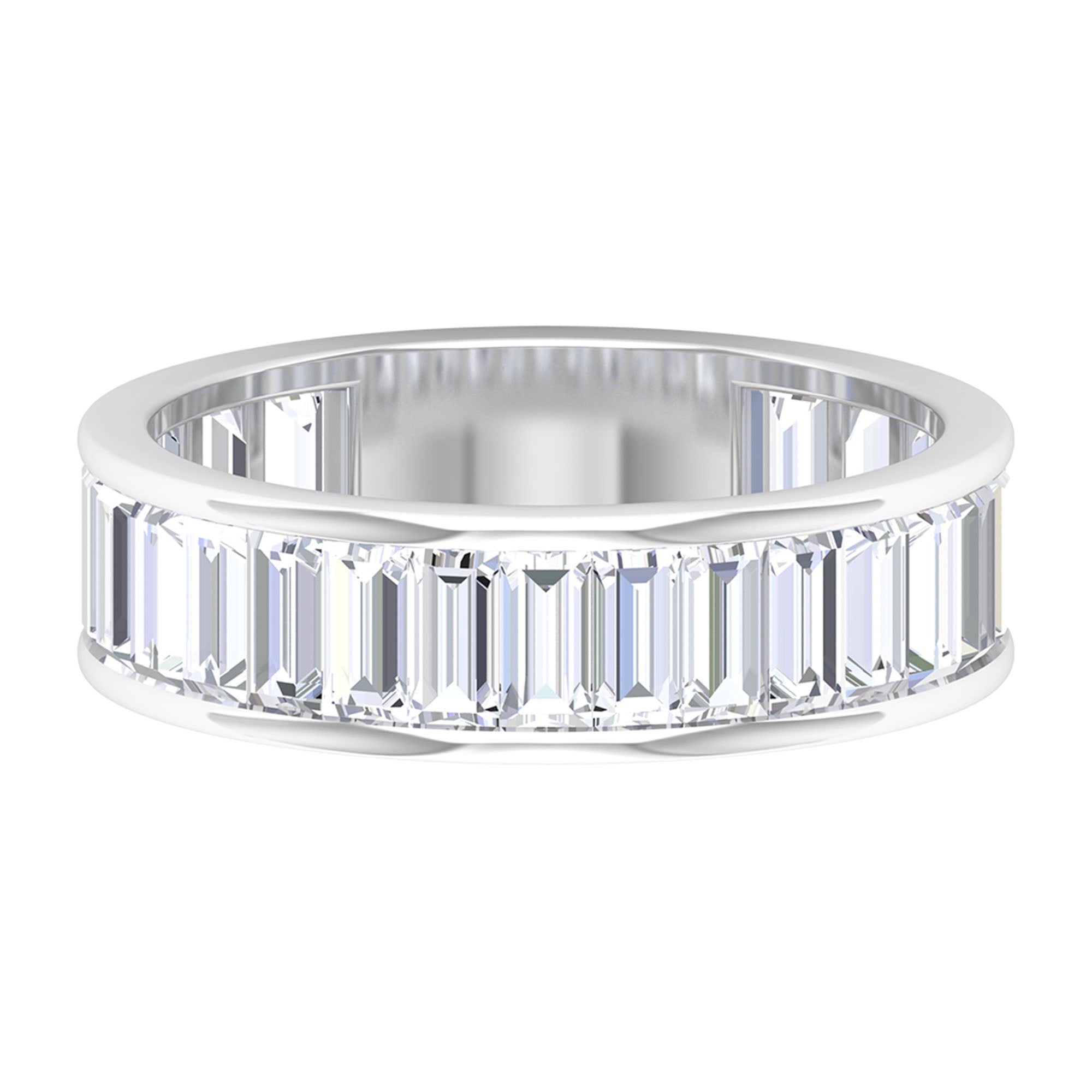 Rosec Jewels-3 CT Certified Baguette Moissanite Semi Eternity Ring in Channel Setting