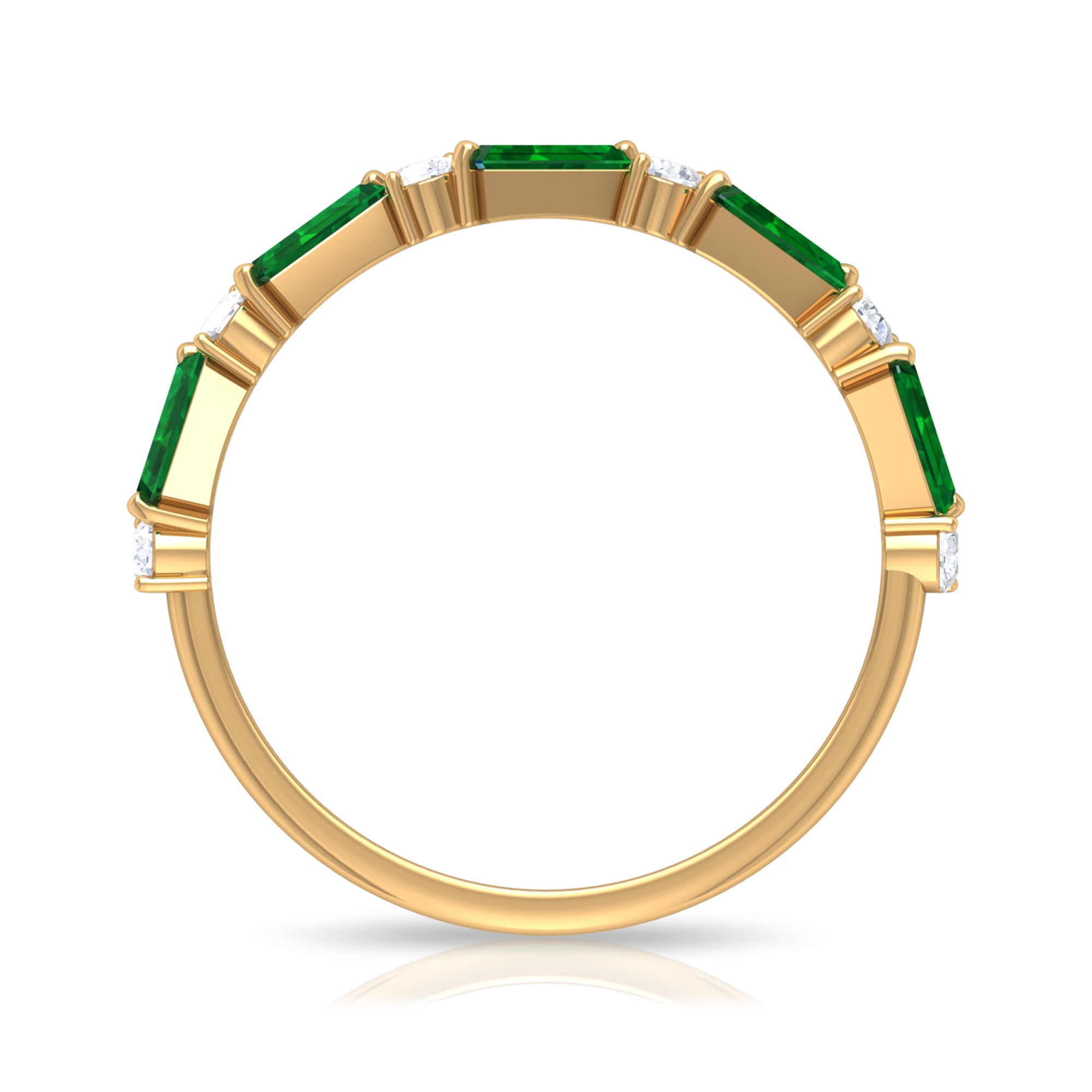Created Emerald and Diamond Half Eternity Band Ring Lab Created Emerald - ( AAAA ) - Quality - Rosec Jewels
