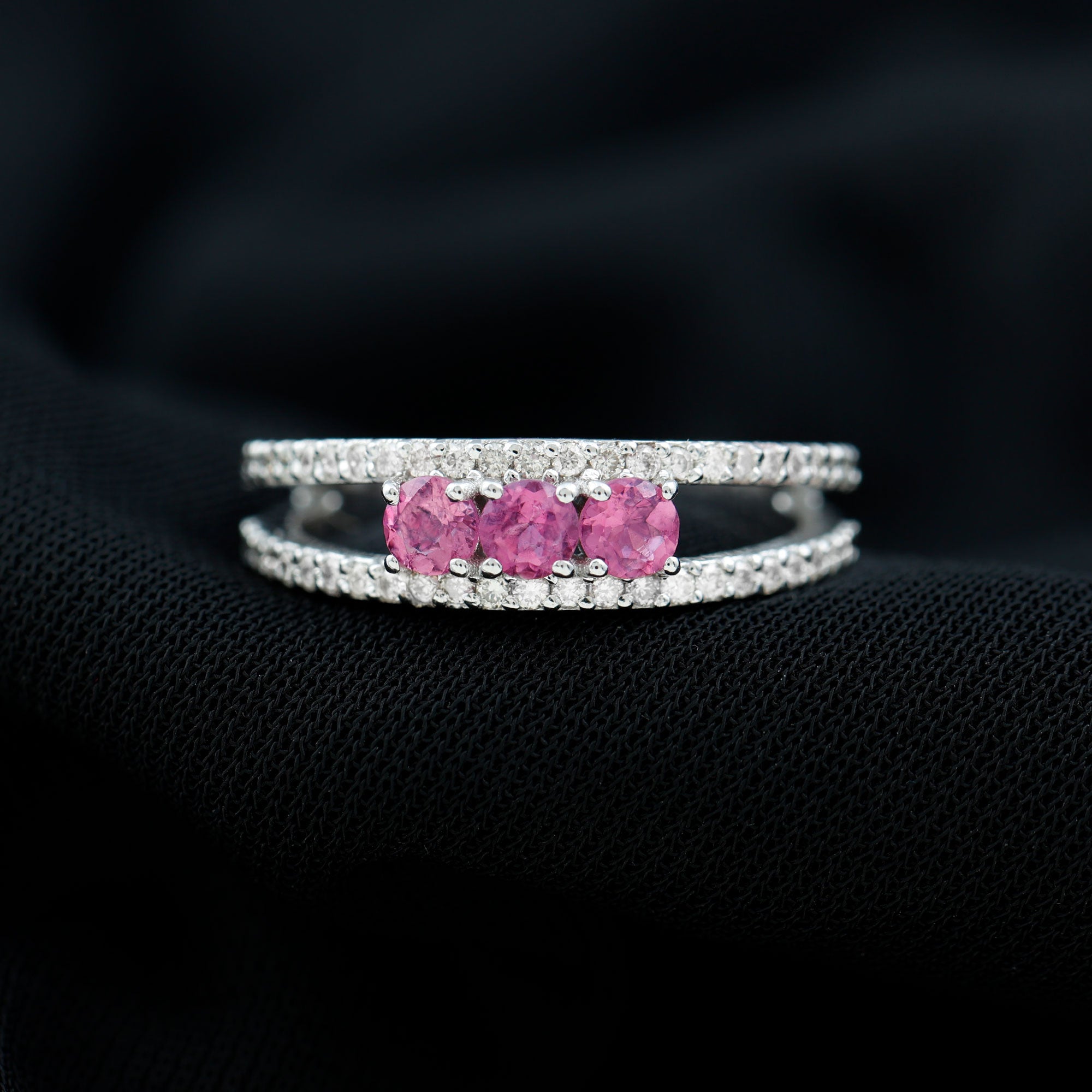 Pink Tourmaline and Diamond Split Shank Anniversary Ring Pink Tourmaline - ( AAA ) - Quality - Rosec Jewels