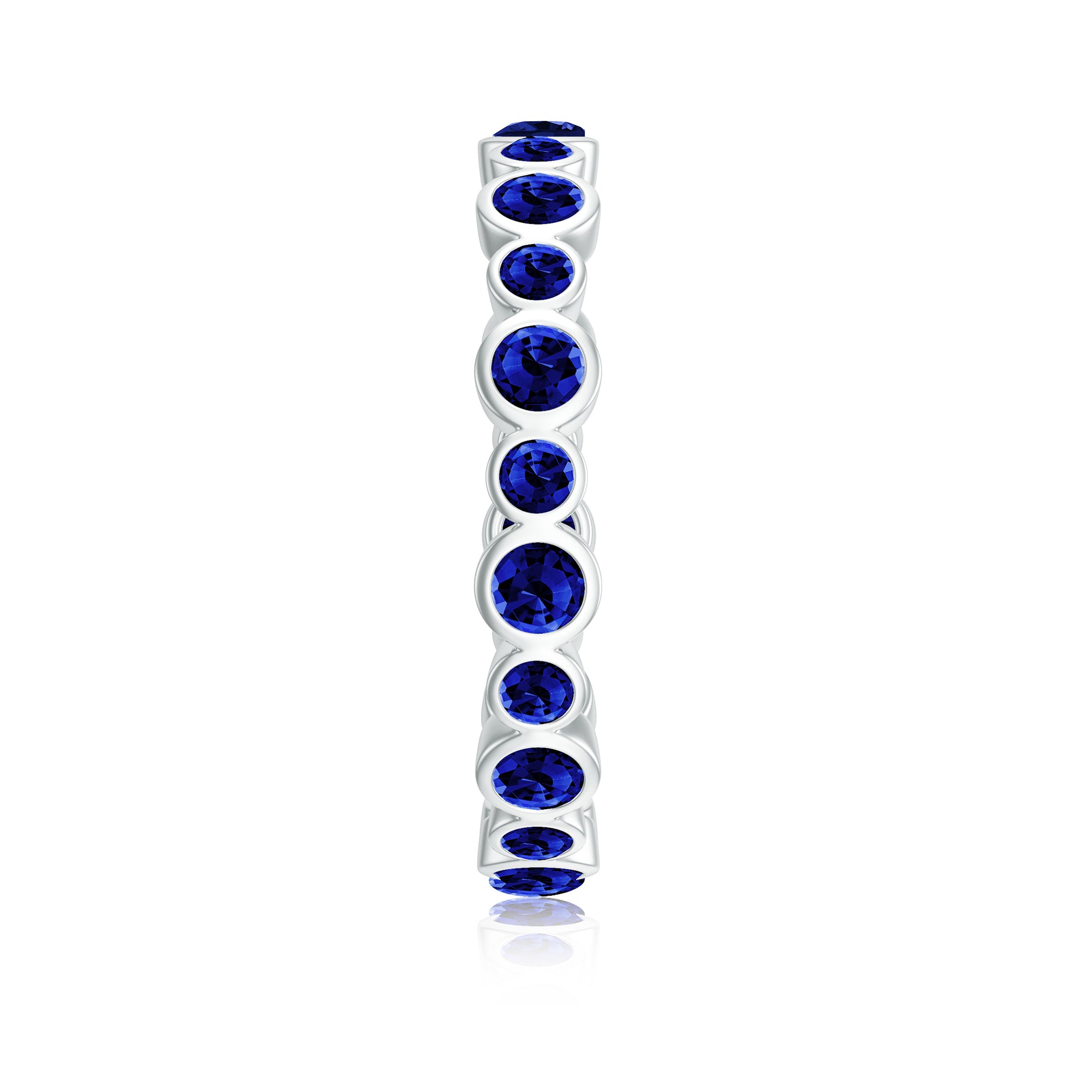 Bezel Set Round Created Blue Sapphire Unique Full Eternity Ring Lab Created Blue Sapphire - ( AAAA ) - Quality - Rosec Jewels