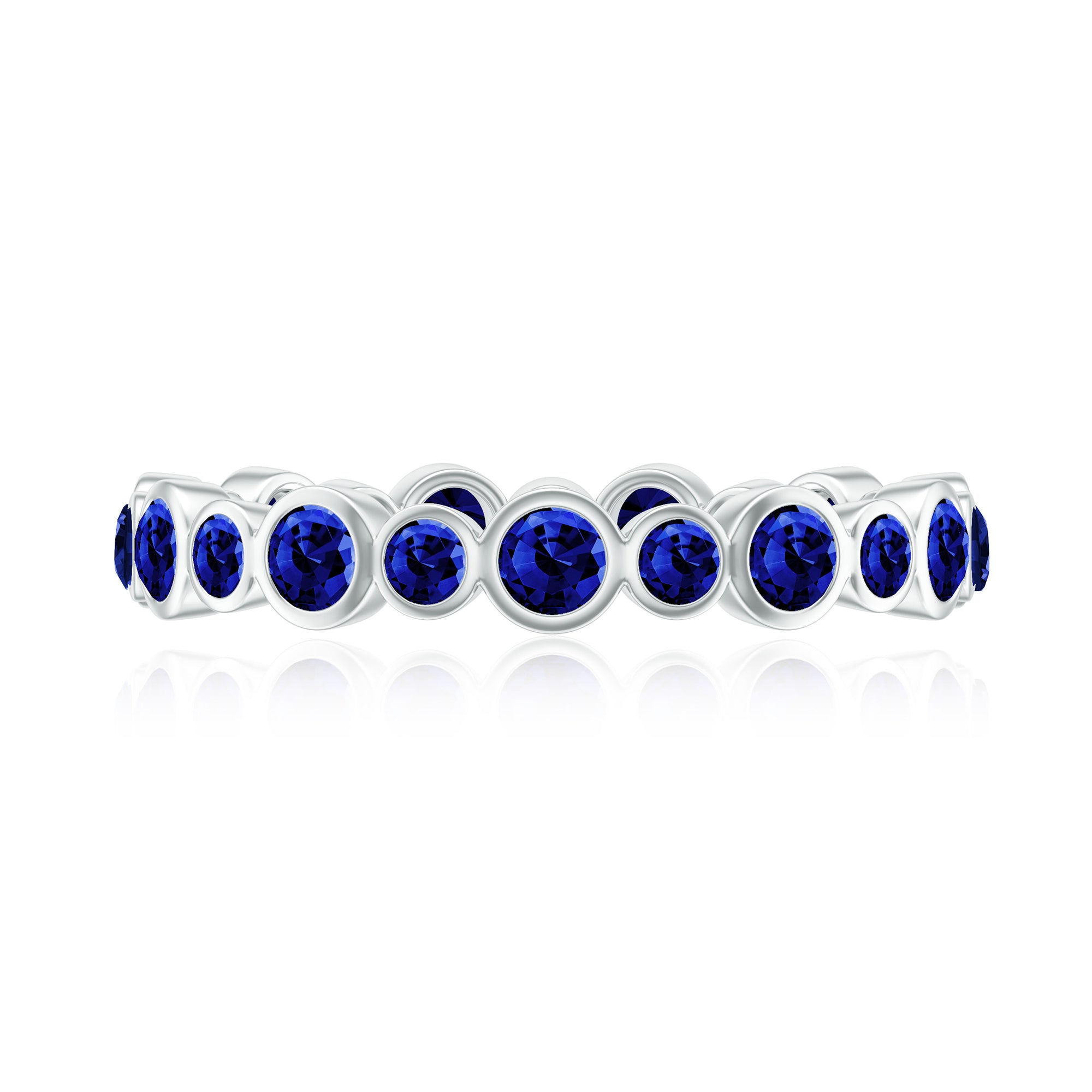 Bezel Set Round Created Blue Sapphire Unique Full Eternity Ring Lab Created Blue Sapphire - ( AAAA ) - Quality - Rosec Jewels