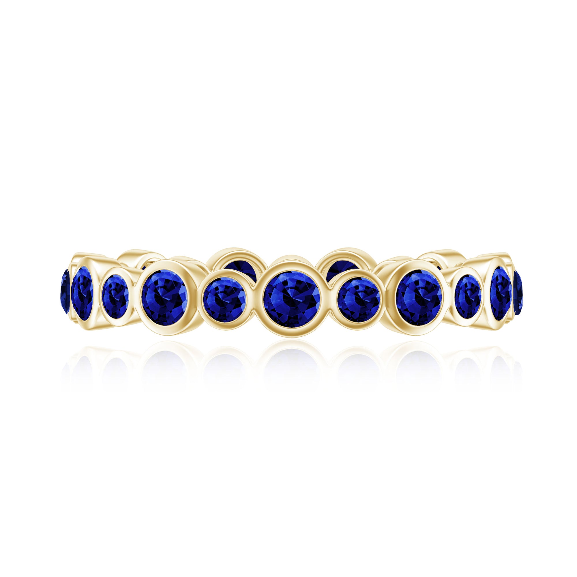 Bezel Set Round Created Blue Sapphire Unique Full Eternity Ring Lab Created Blue Sapphire - ( AAAA ) - Quality - Rosec Jewels