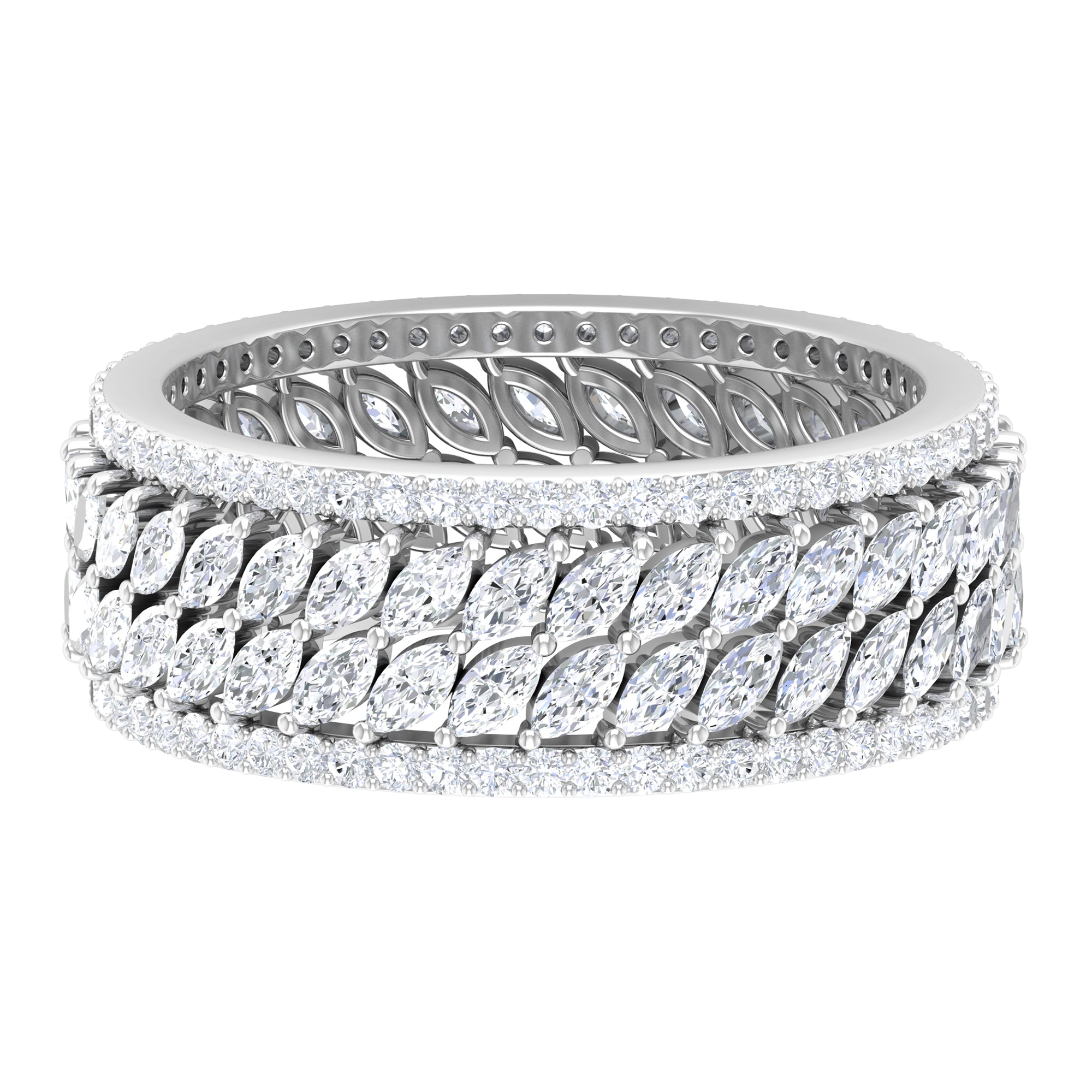 Marquise Moissanite Wide Wedding Band Moissanite - ( D-VS1 ) - Color and Clarity - Rosec Jewels