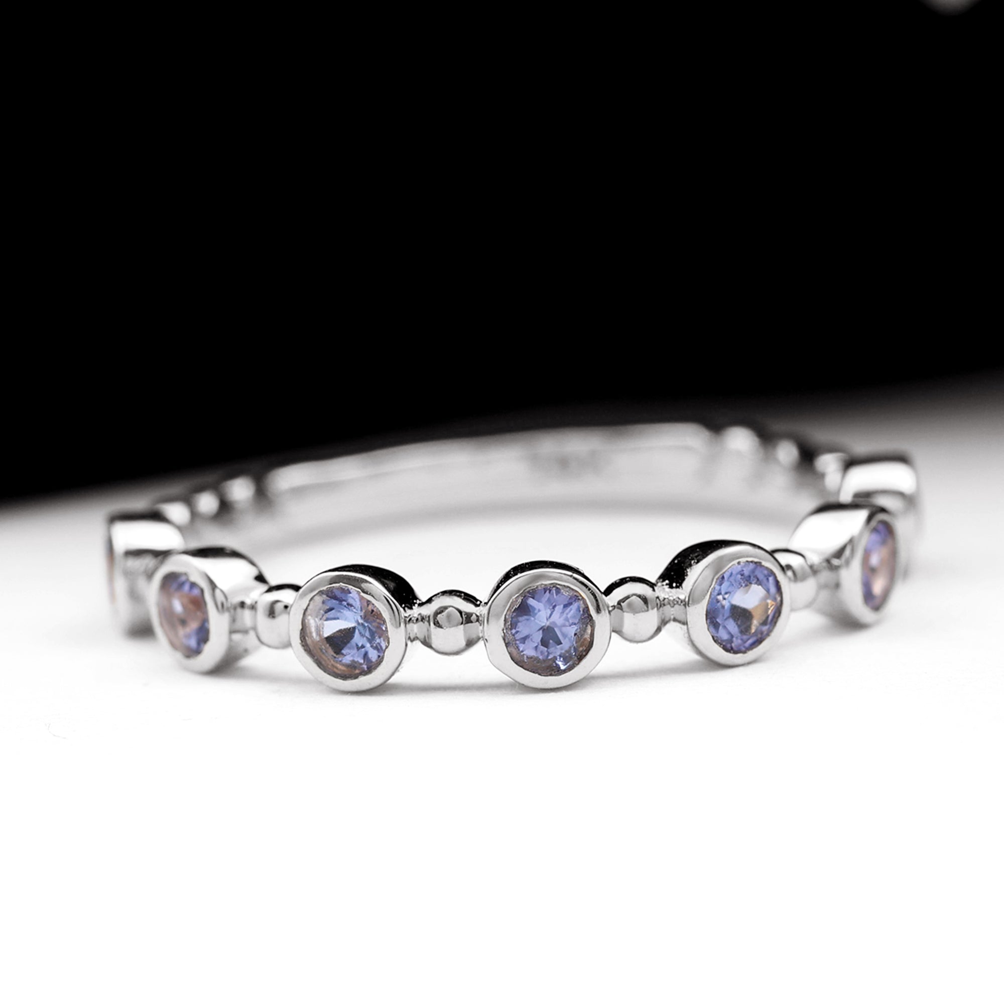 1 CT Bezel Set Tanzanite Half Eternity Ring with Gold Beaded Tanzanite - ( AAA ) - Quality - Rosec Jewels