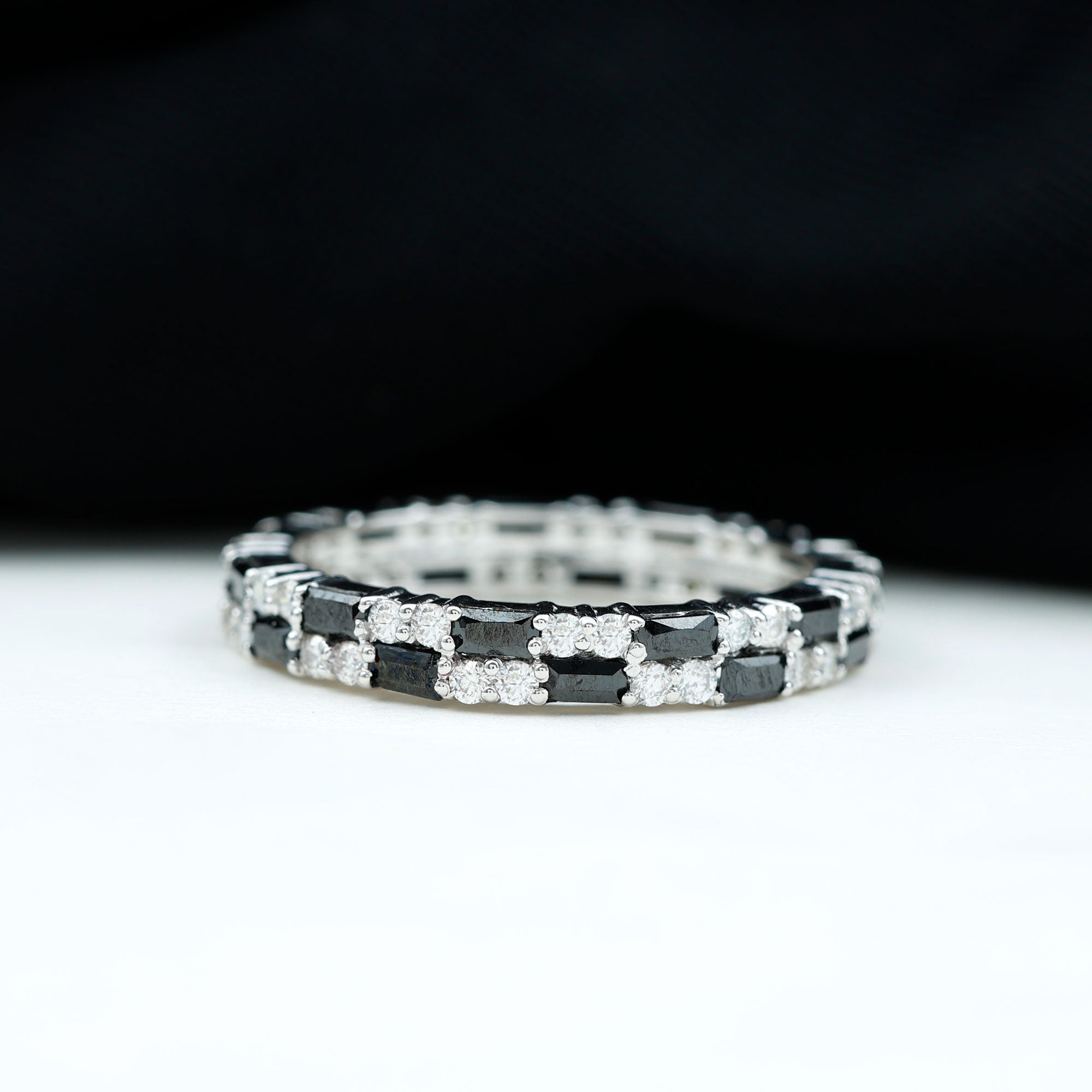 Lab Grown Black Diamond and Diamond Eternity Band Ring Lab Created Black Diamond - ( AAAA ) - Quality - Rosec Jewels