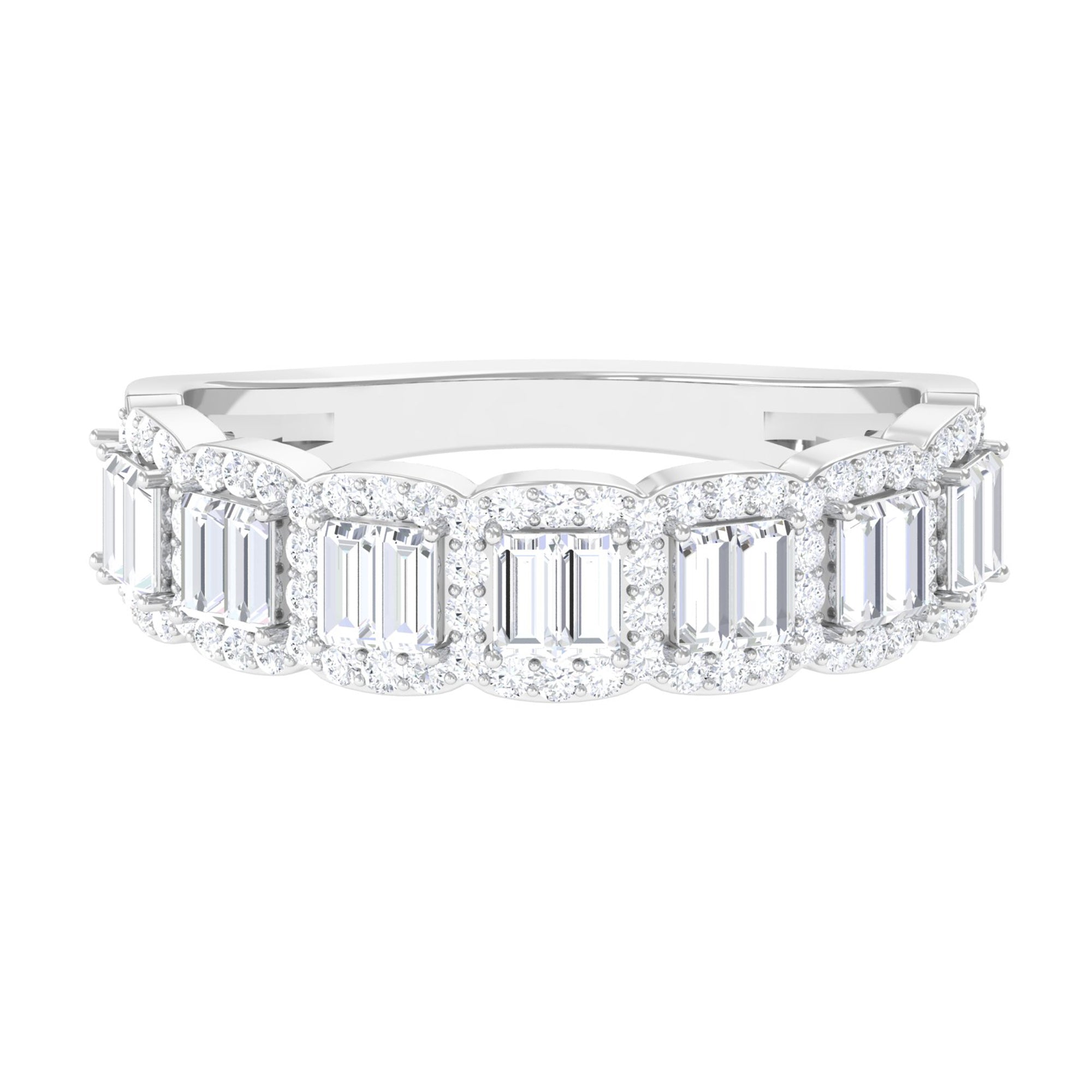 Baguette and Round Shape Moissanite Designer Semi Eternity Band Moissanite - ( D-VS1 ) - Color and Clarity - Rosec Jewels