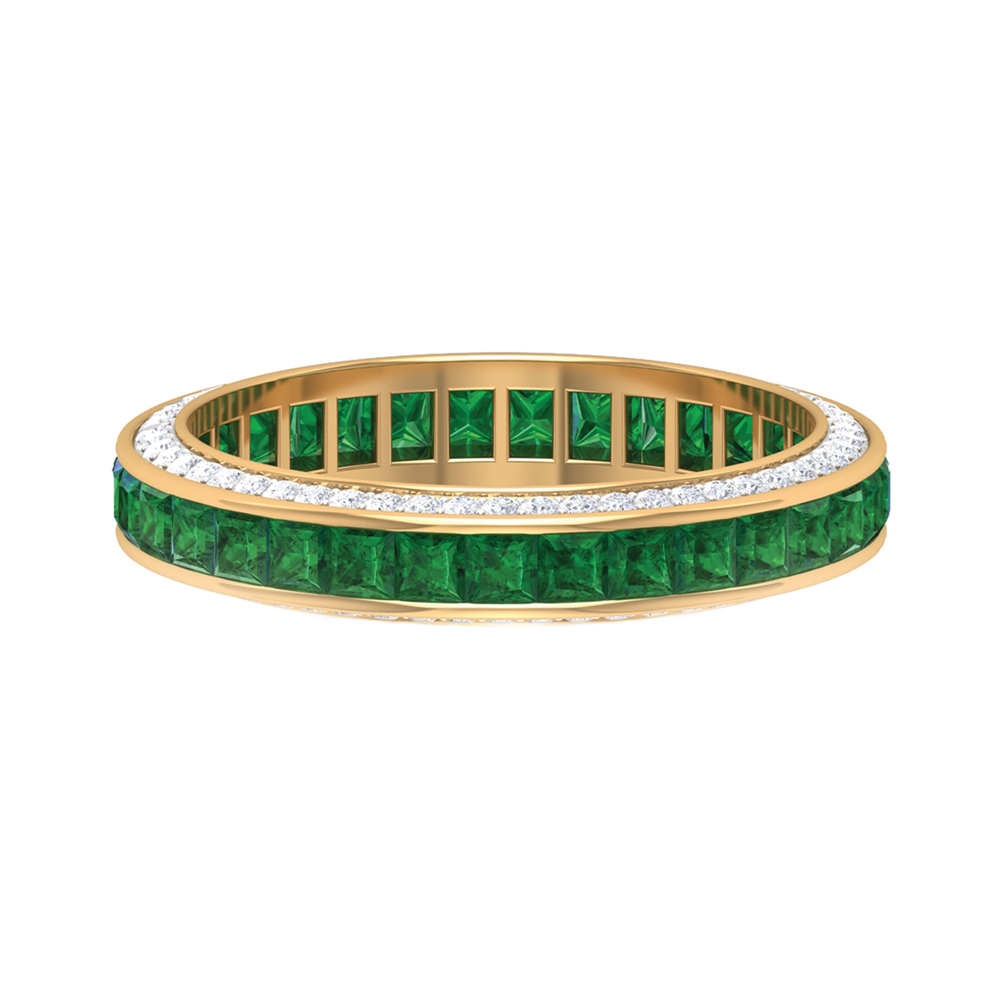 Created Emerald and Moissanite Wedding Band Ring Lab Created Emerald - ( AAAA ) - Quality - Rosec Jewels