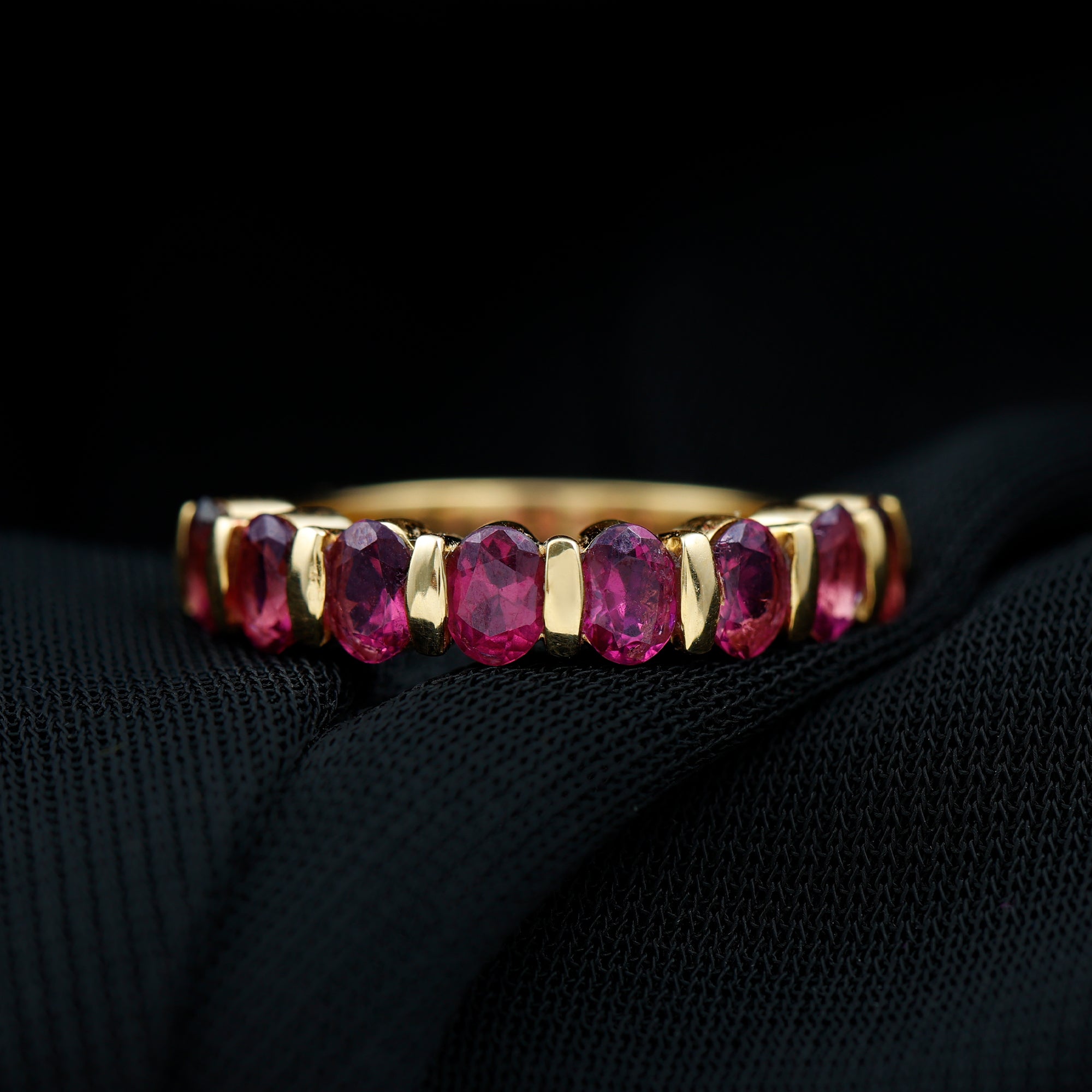 Oval Cut Rhodolite Bar Set Half Eternity Ring for Her Rhodolite - ( AAA ) - Quality - Rosec Jewels