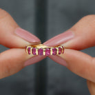 Oval Cut Rhodolite Bar Set Half Eternity Ring for Her Rhodolite - ( AAA ) - Quality - Rosec Jewels