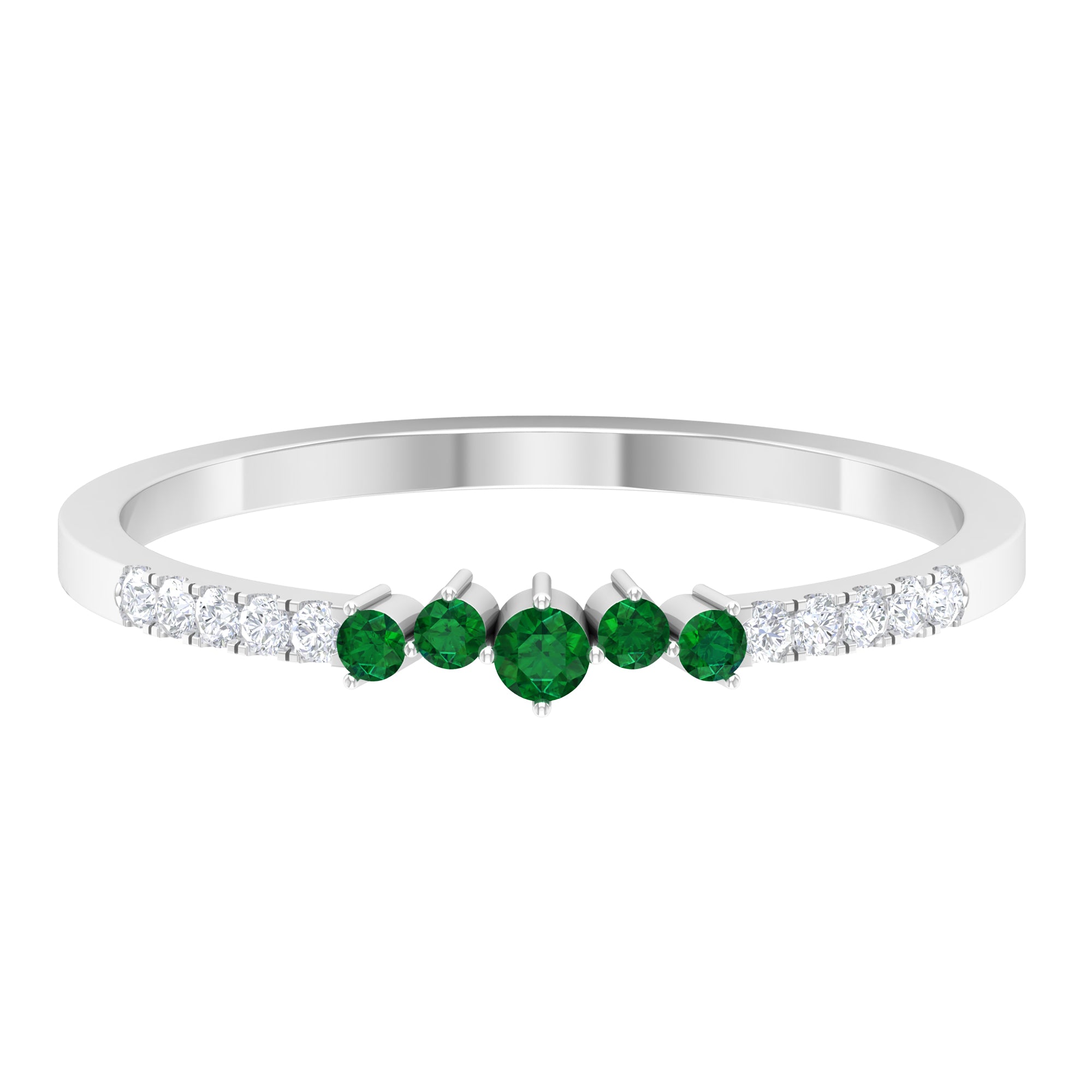 Prong Set Emerald and Shiny Diamond Stackable Ring Emerald - ( AAA ) - Quality - Rosec Jewels