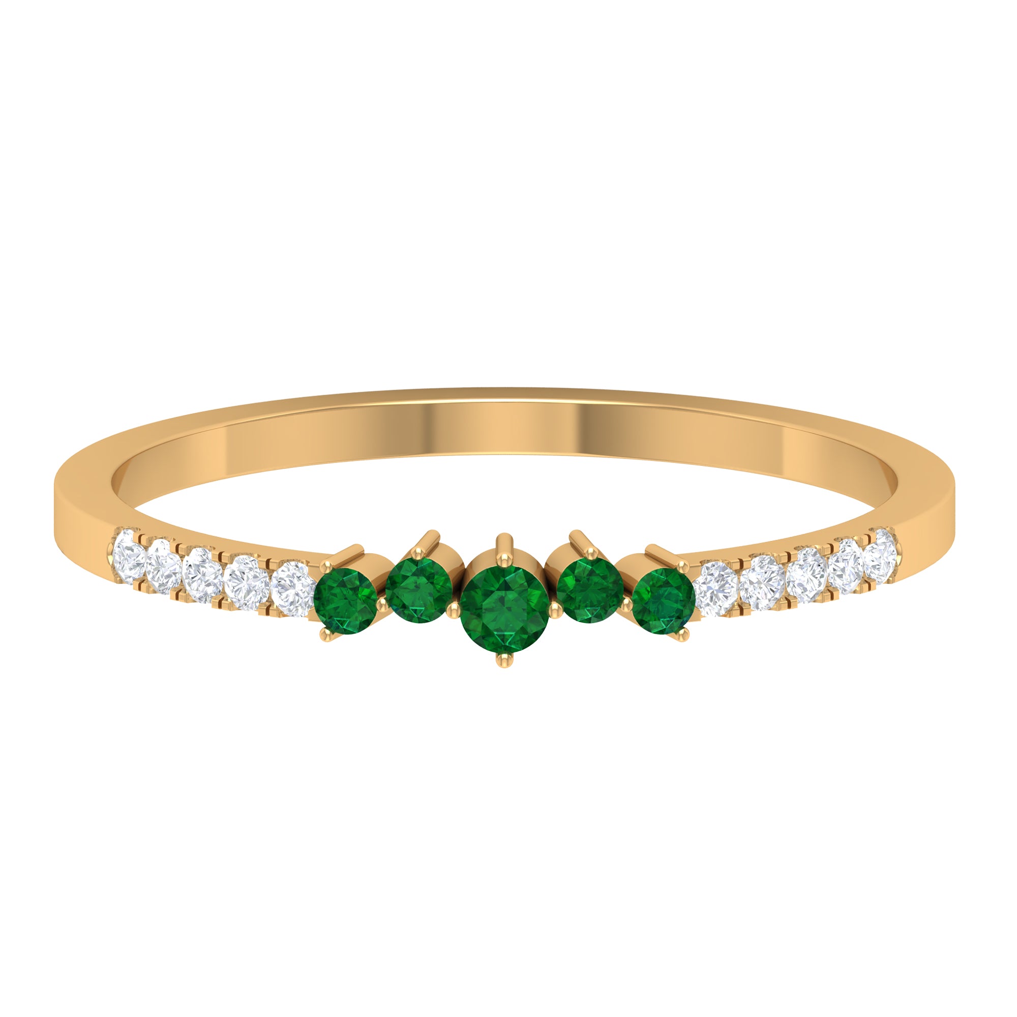 Prong Set Emerald and Shiny Diamond Stackable Ring Emerald - ( AAA ) - Quality - Rosec Jewels
