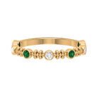 Bezel Set Lab Grown Emerald and Diamond Beaded Stackable Band Ring Lab Created Emerald - ( AAAA ) - Quality - Rosec Jewels