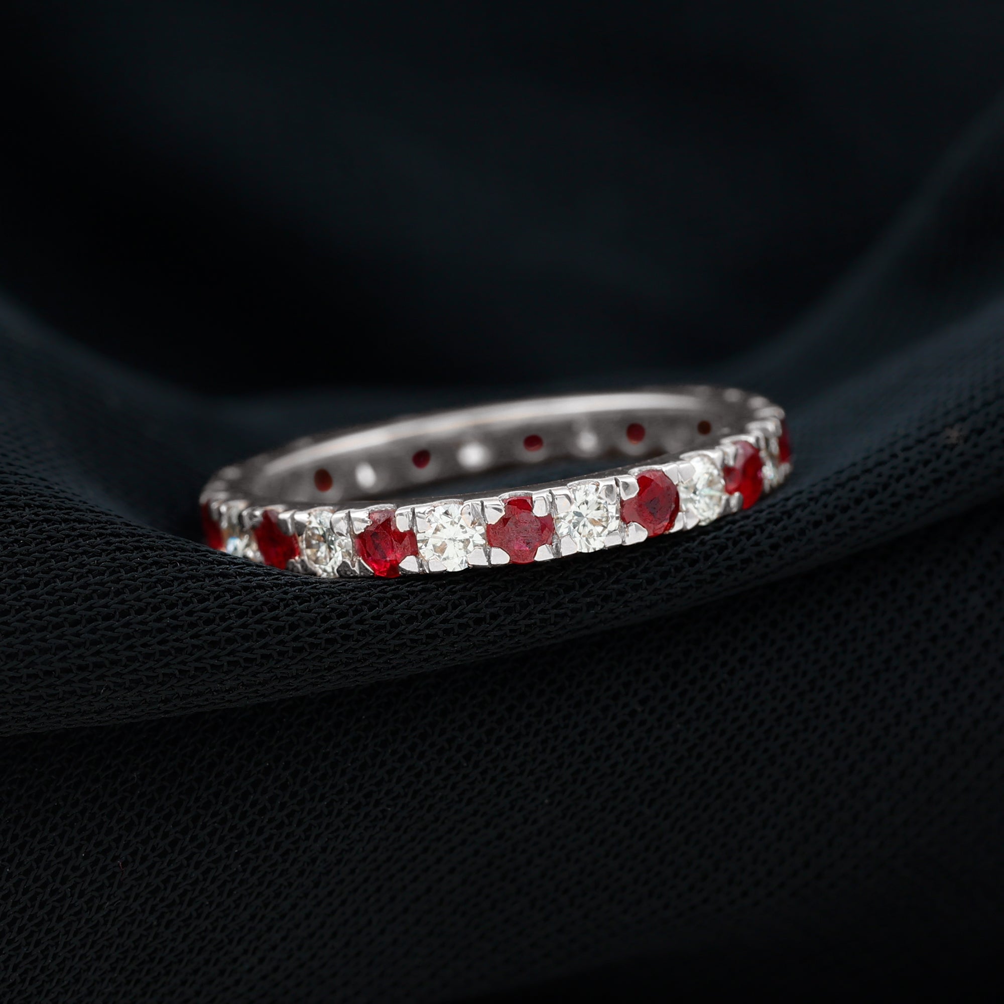 Round Natural Ruby and Diamond Alternate Eternity Ring Ruby - ( AAA ) - Quality - Rosec Jewels