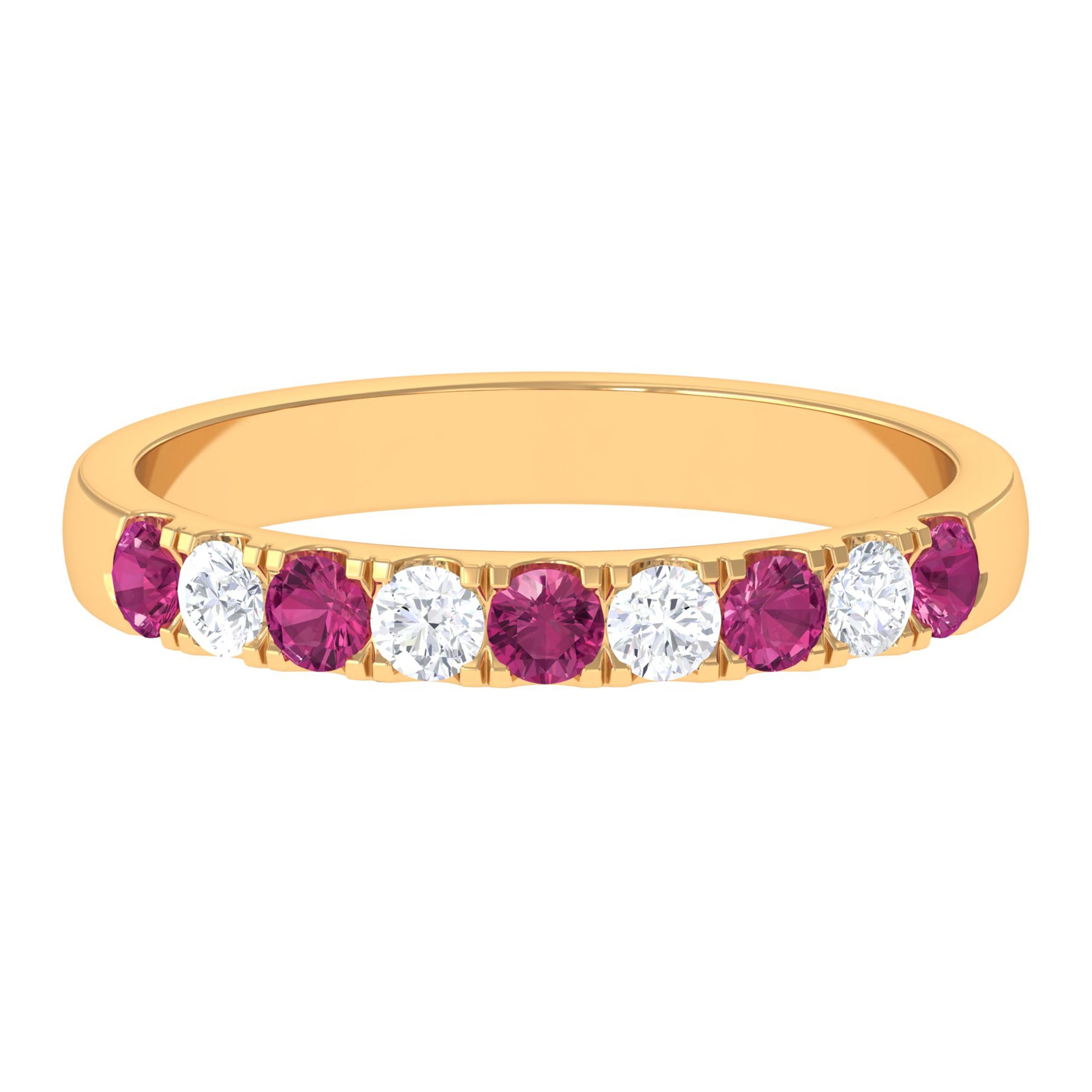 Pink Tourmaline and Diamond Nine Stone Band Ring Pink Tourmaline - ( AAA ) - Quality - Rosec Jewels