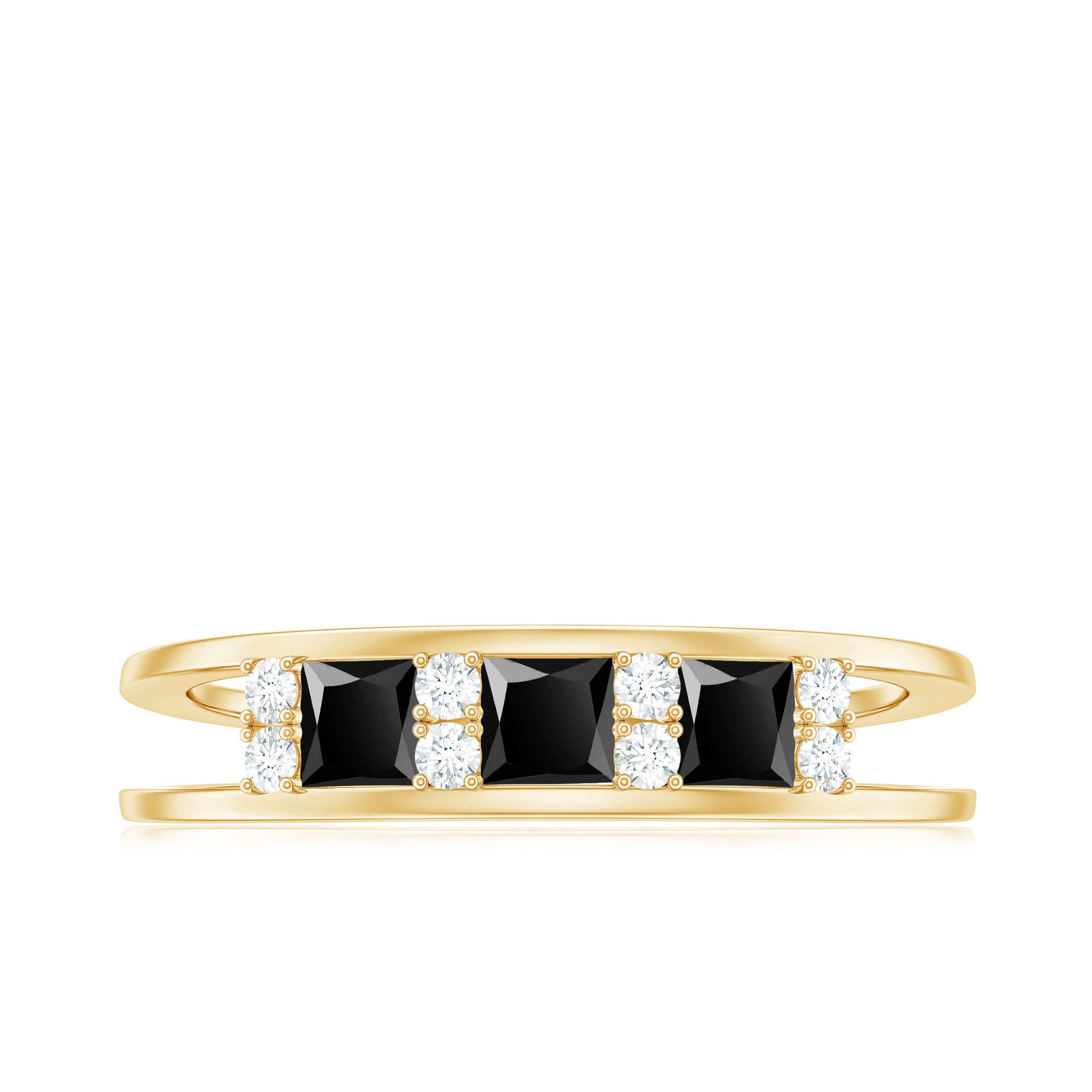Princess Cut Lab Created Black Diamond Band Ring with Diamond Lab Created Black Diamond - ( AAAA ) - Quality - Rosec Jewels