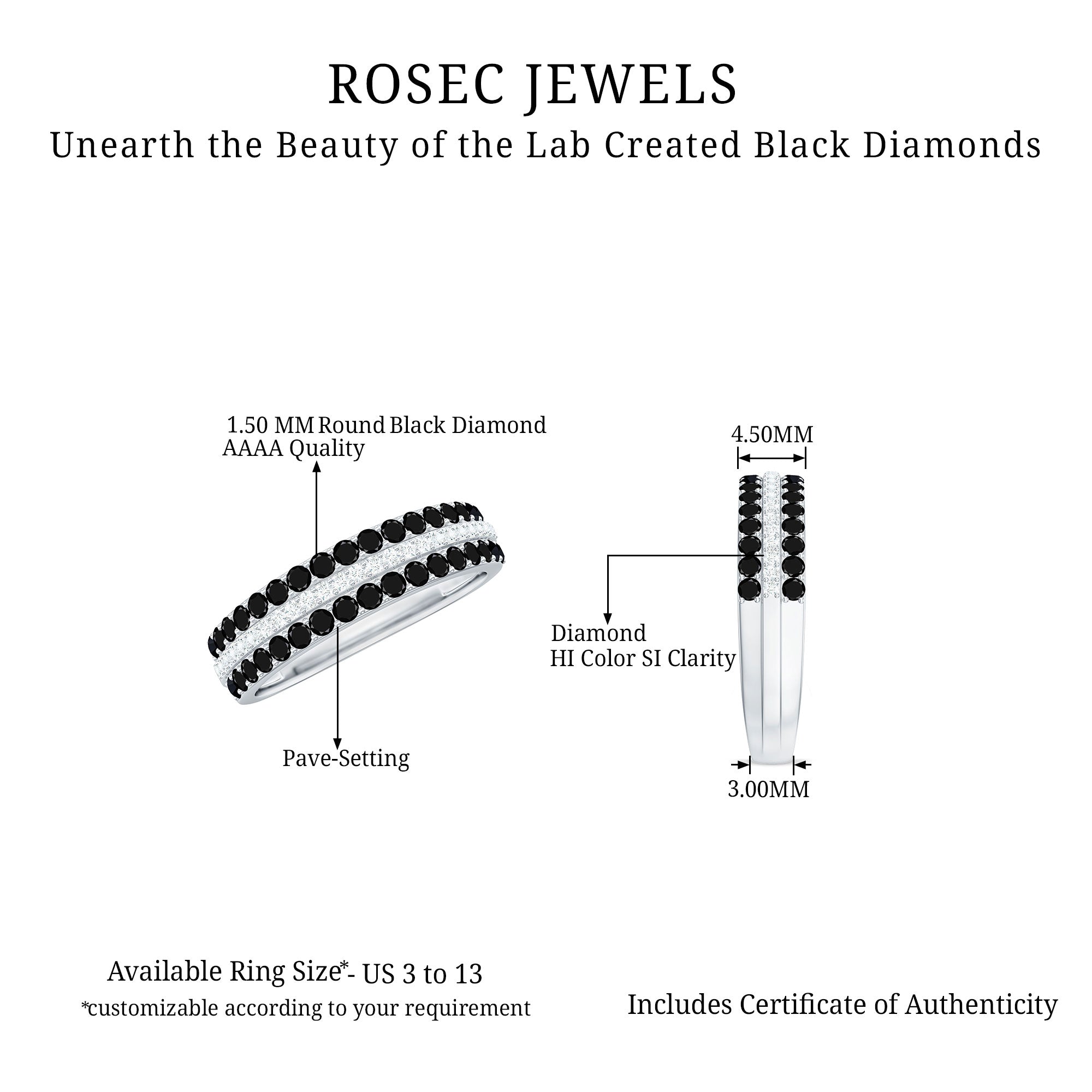 Moissanite Wedding Band with Lab Created Black Diamond Lab Created Black Diamond - ( AAAA ) - Quality - Rosec Jewels