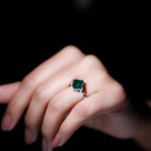 Created Emerald Solitaire Engagement Ring with Moissanite Lab Created Emerald - ( AAAA ) - Quality - Rosec Jewels