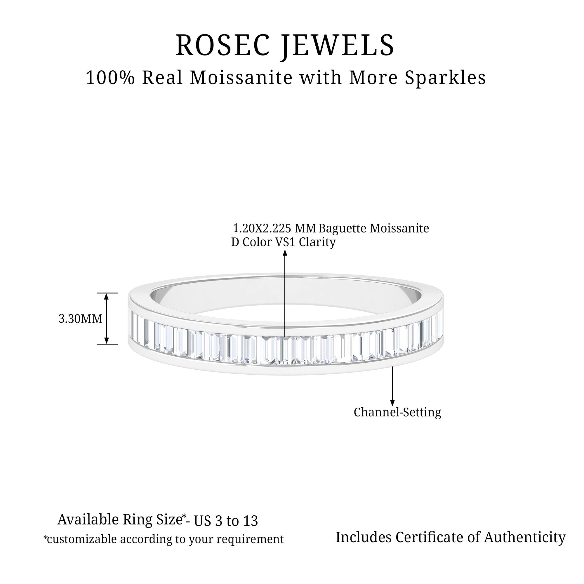 Channel Set Certified Moissanite Half Eternity Band Ring Moissanite - ( D-VS1 ) - Color and Clarity - Rosec Jewels