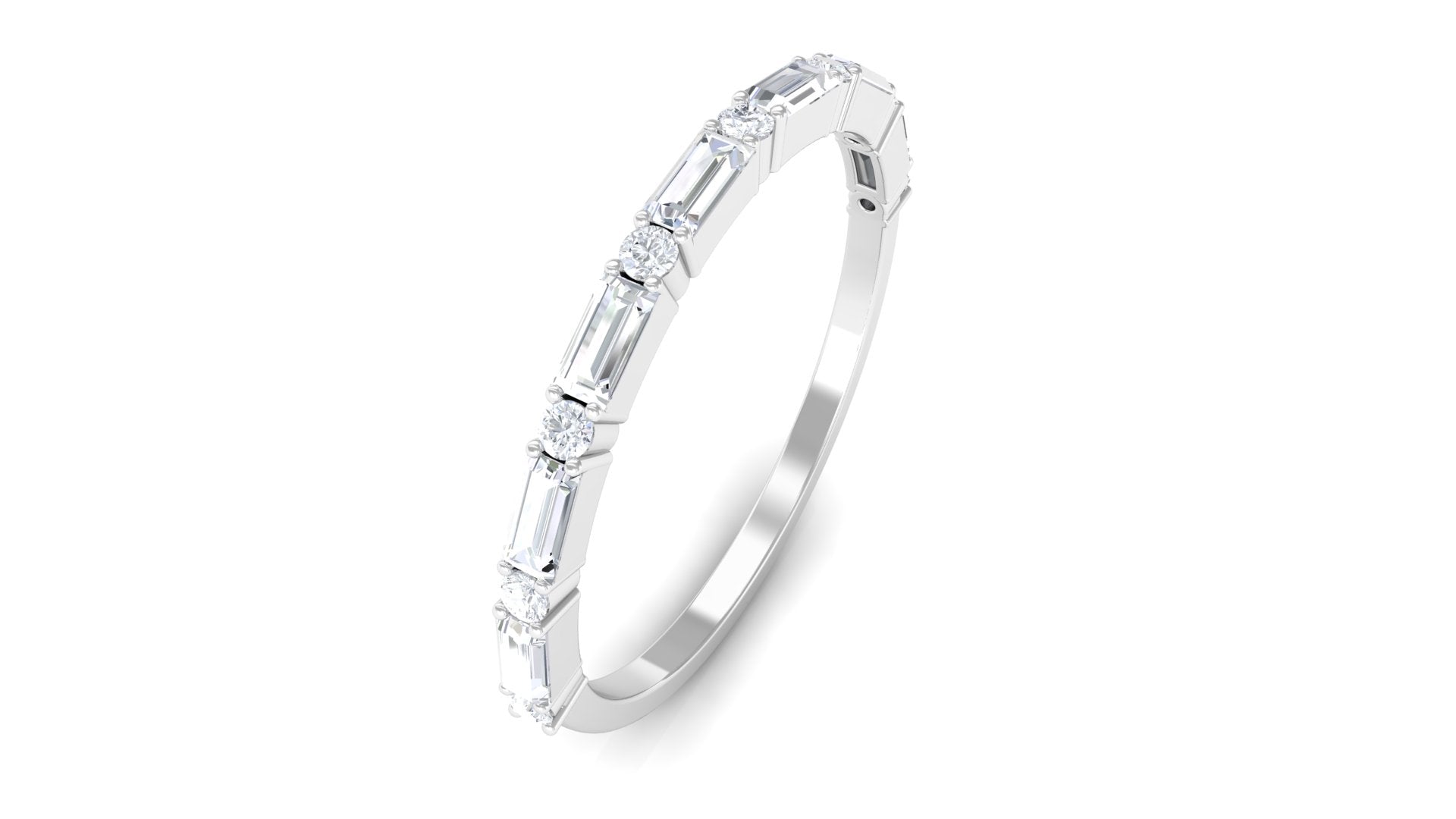 Baguette Moissanite Half Eternity Ring Moissanite - ( D-VS1 ) - Color and Clarity - Rosec Jewels