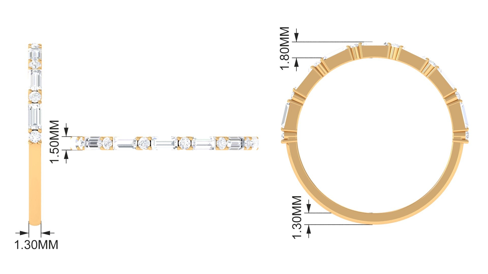 Baguette Moissanite Half Eternity Ring Moissanite - ( D-VS1 ) - Color and Clarity - Rosec Jewels